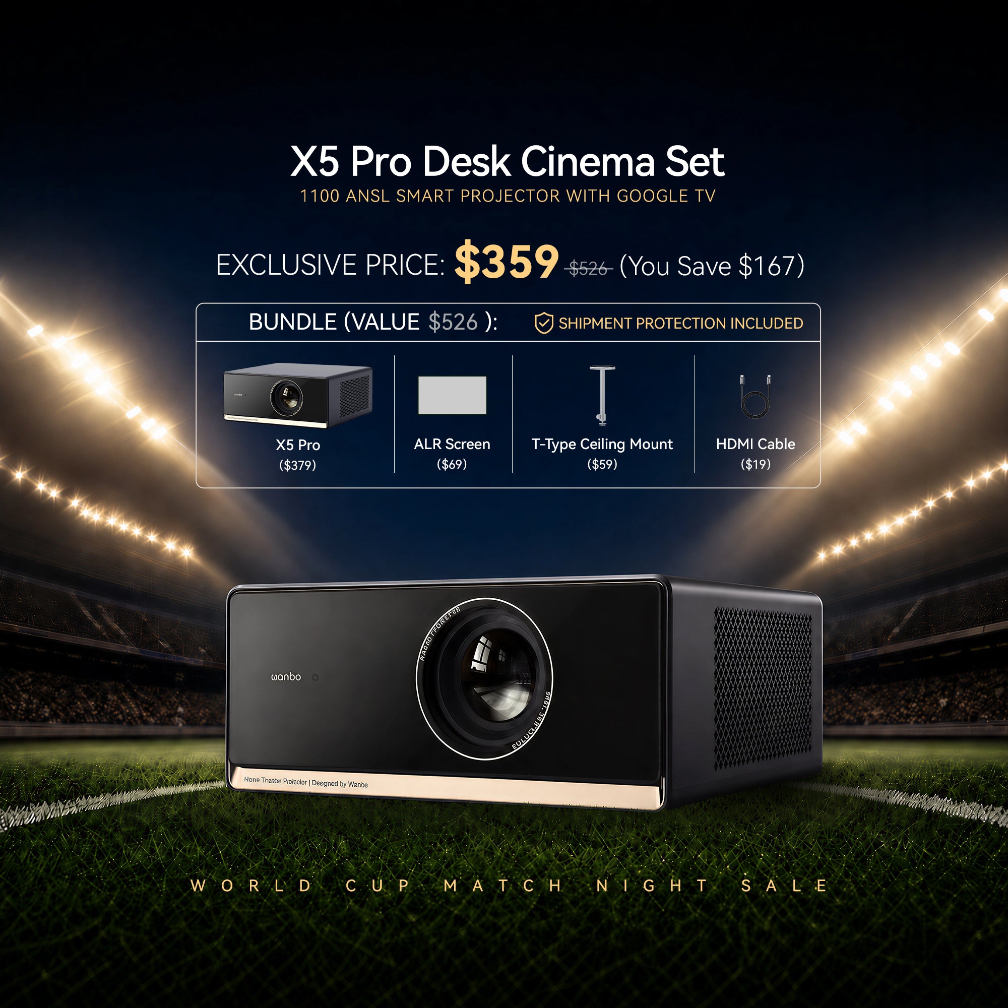 Wanbo X5 Pro 2025 1100 ANSI Smart Projector With Google TV | HDR 10 Online 4K Support