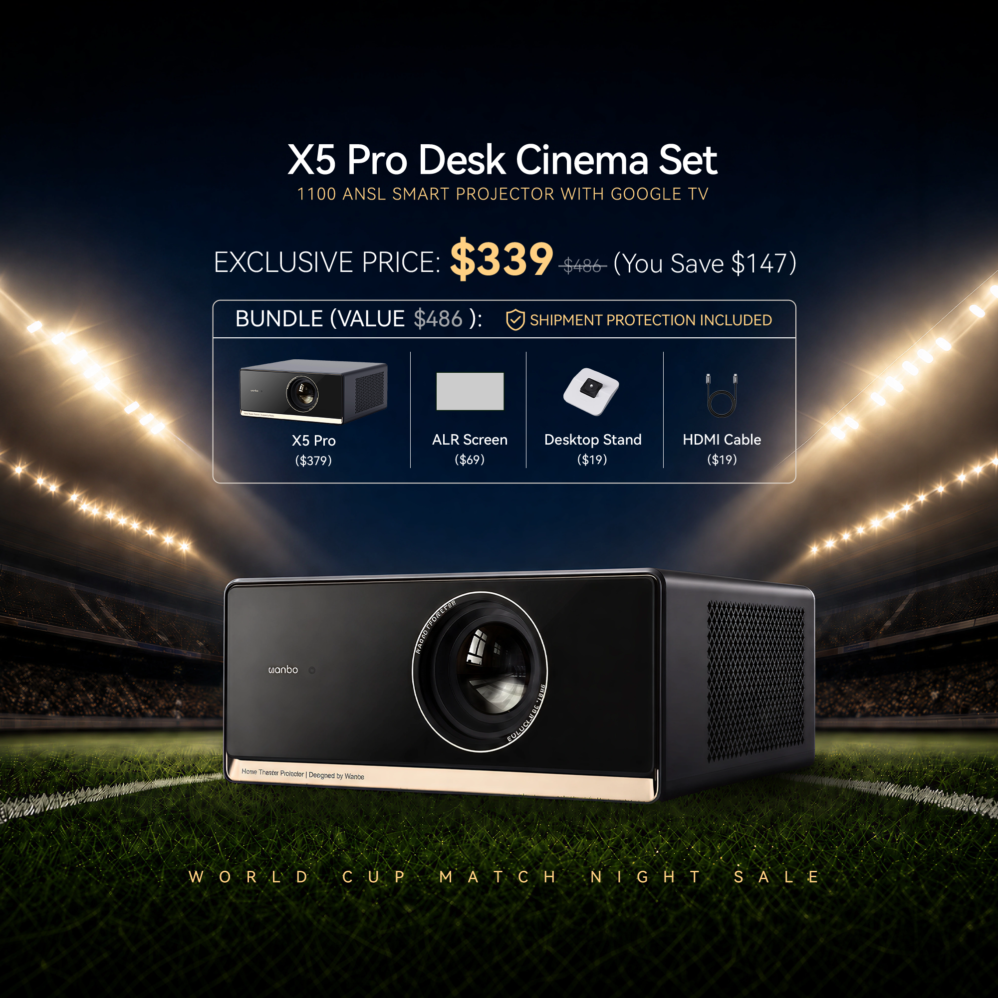 Wanbo X5 Pro 2025 1100 ANSI Smart Projector With Google TV | HDR 10 Online 4K Support