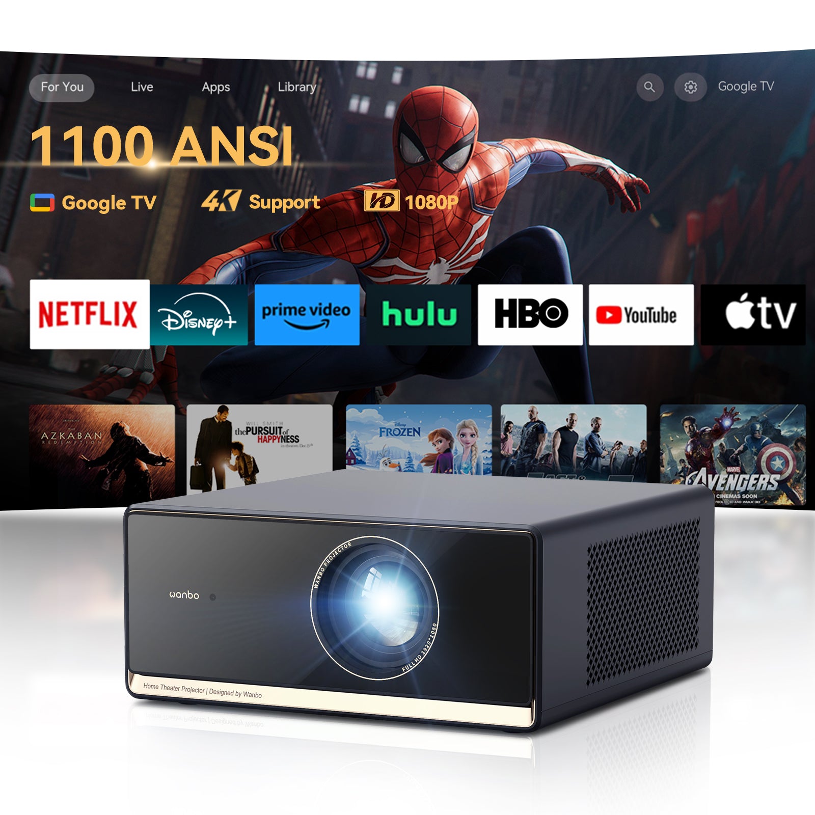 Wanbo X5 Pro 2025 1100 ANSI Smart Projector With Google TV | HDR 10 Online 4K Support