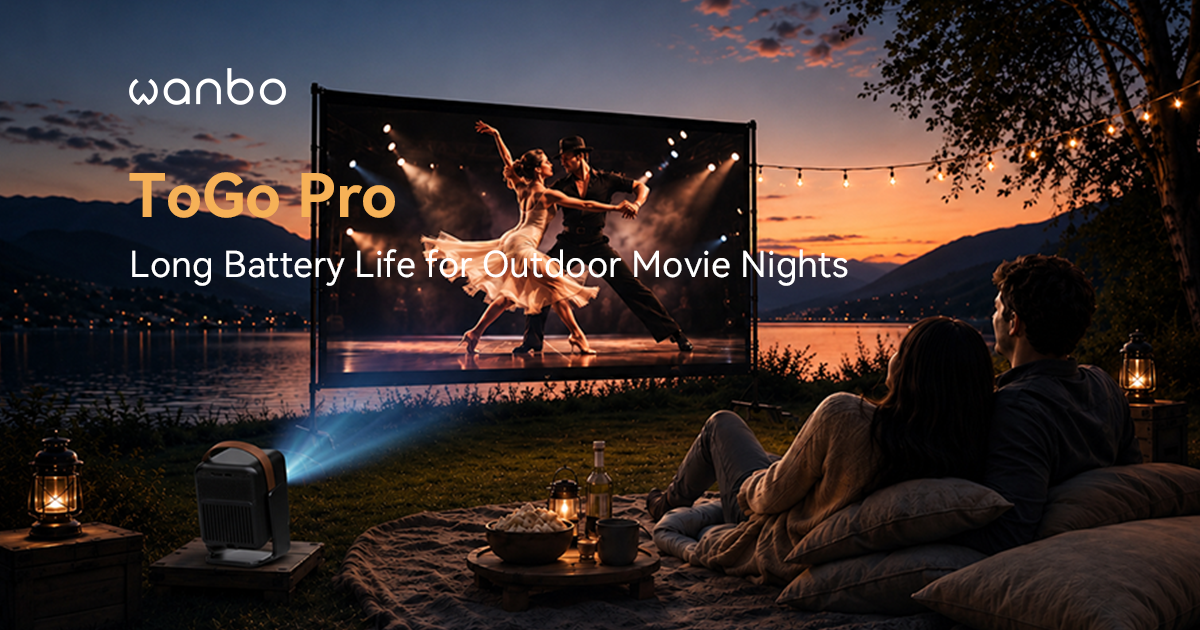 Wanbo ToGo Pro Projector | Up to 3.5 hours of playback to enjoy full movies outdoors freely.