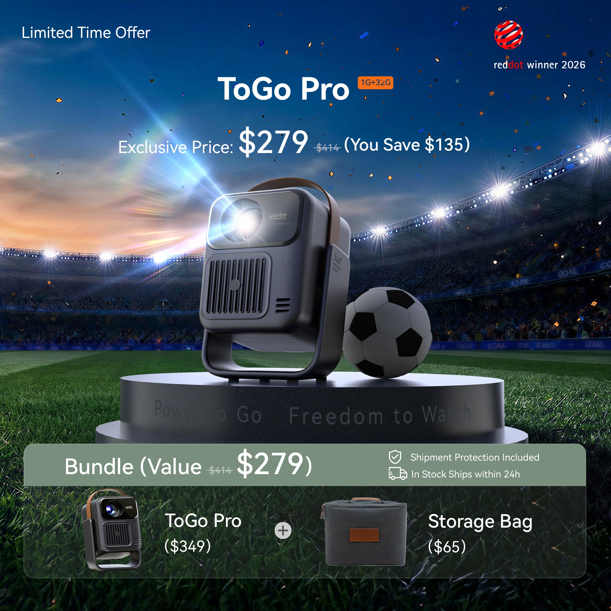 Wanbo ToGo Pro: Google TV Projector with Android 14 & Longest Battery for Outdoor