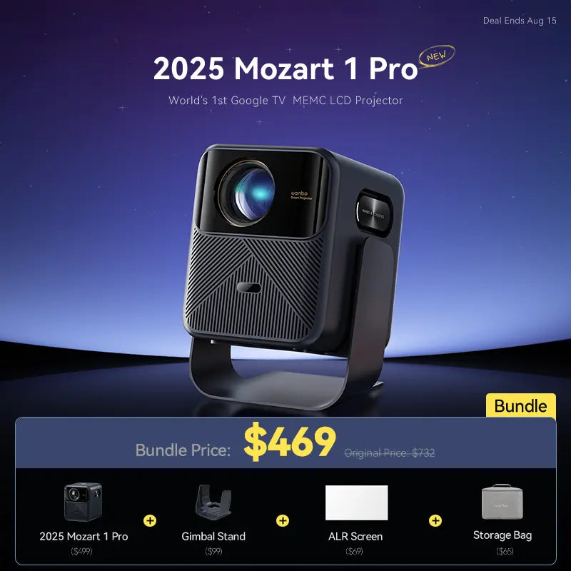 Wanbo 2025 Mozart 1 Pro Bundle Deal: World's 1st Google TV MEMC Projector + Stand, Screen & Bag Product vendor