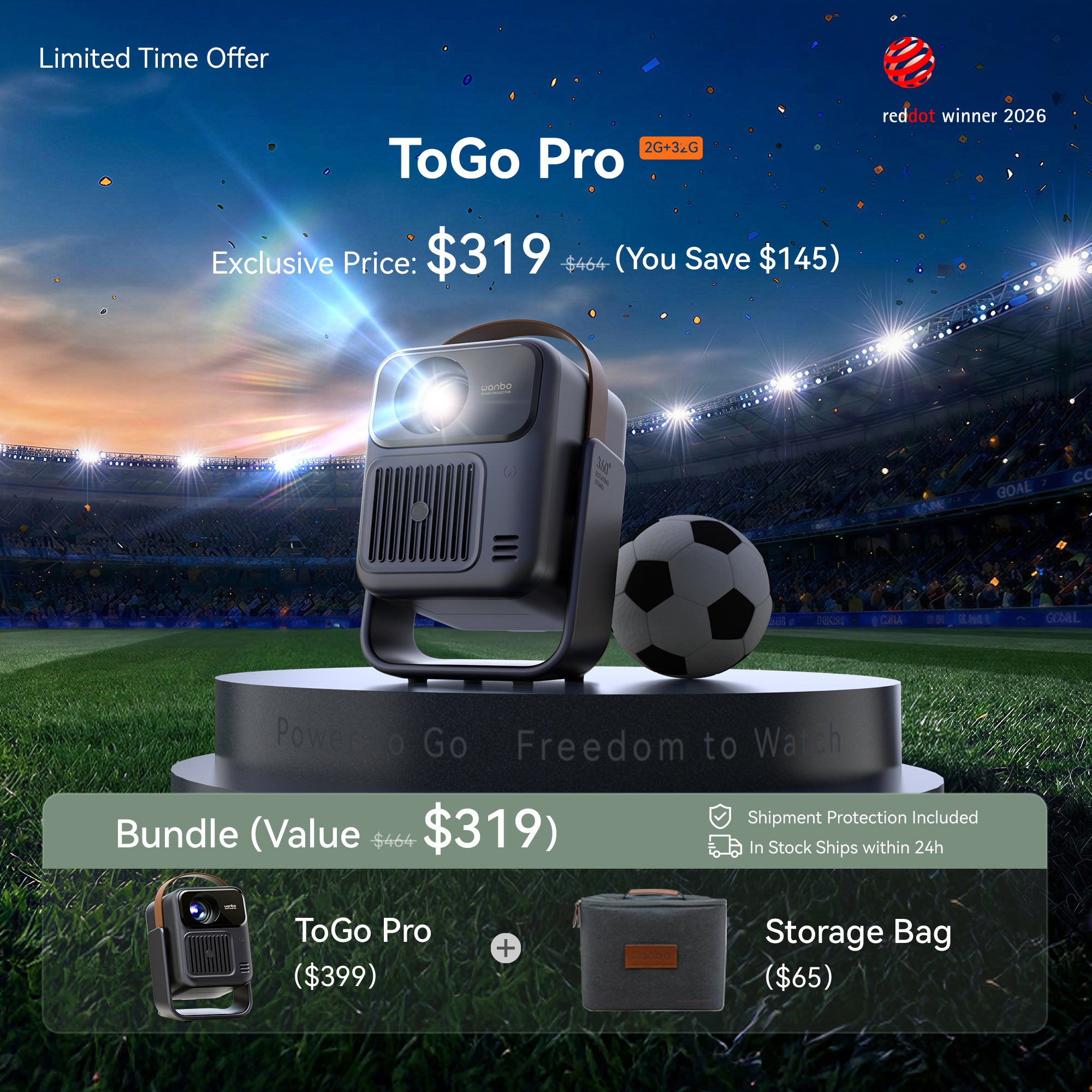 Wanbo ToGo Pro: Google TV Projector with Android 14 & Longest Battery for Outdoor