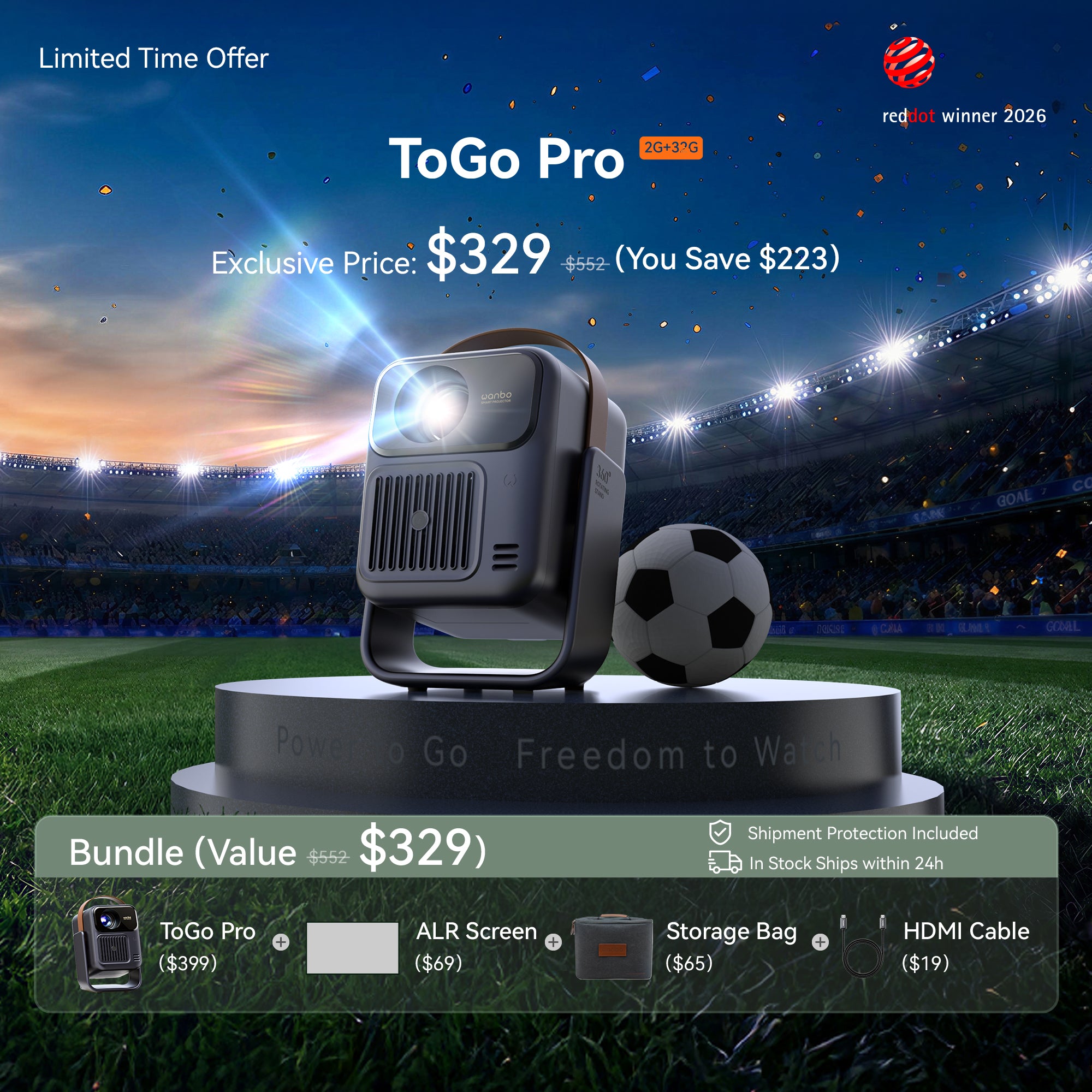 Wanbo ToGo Pro: Google TV Projector with Android 14 & Longest Battery for Outdoor