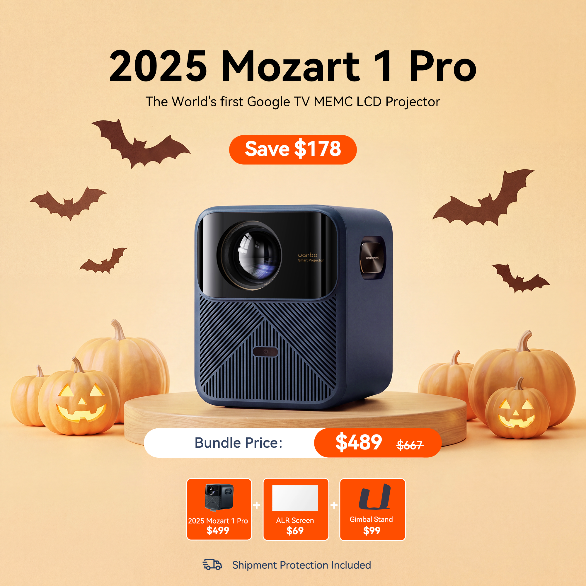 Wanbo Mozart 1 Pro Projektor neues Upgrade | Android TV 11.0 Google Assistant Netflix 1080P DRM L1