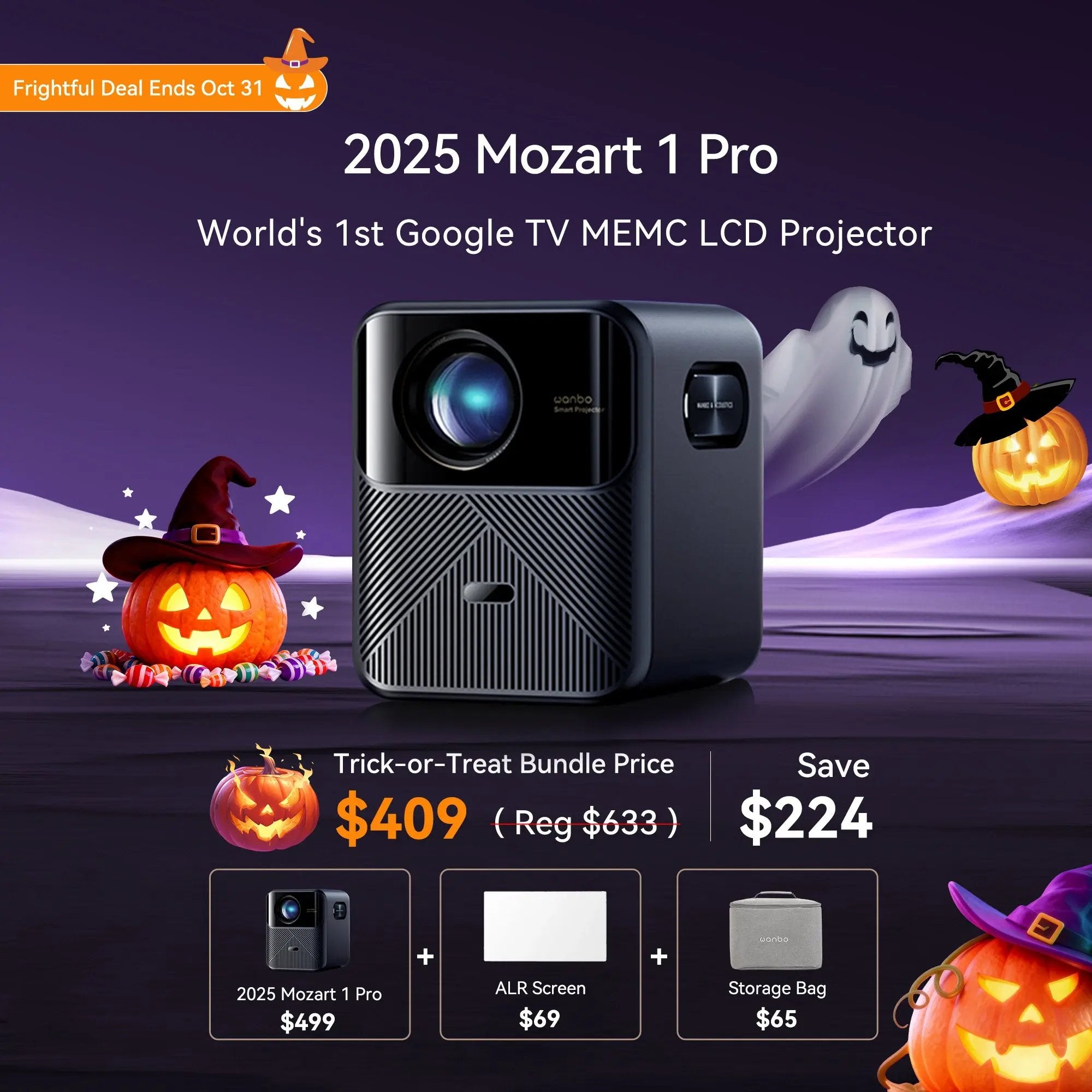 Wanbo 2025 Mozart 1 Pro New | World's 1st Google TV MEMC Projector | 1200ANSI | 4K Support | HDR10 Product vendor