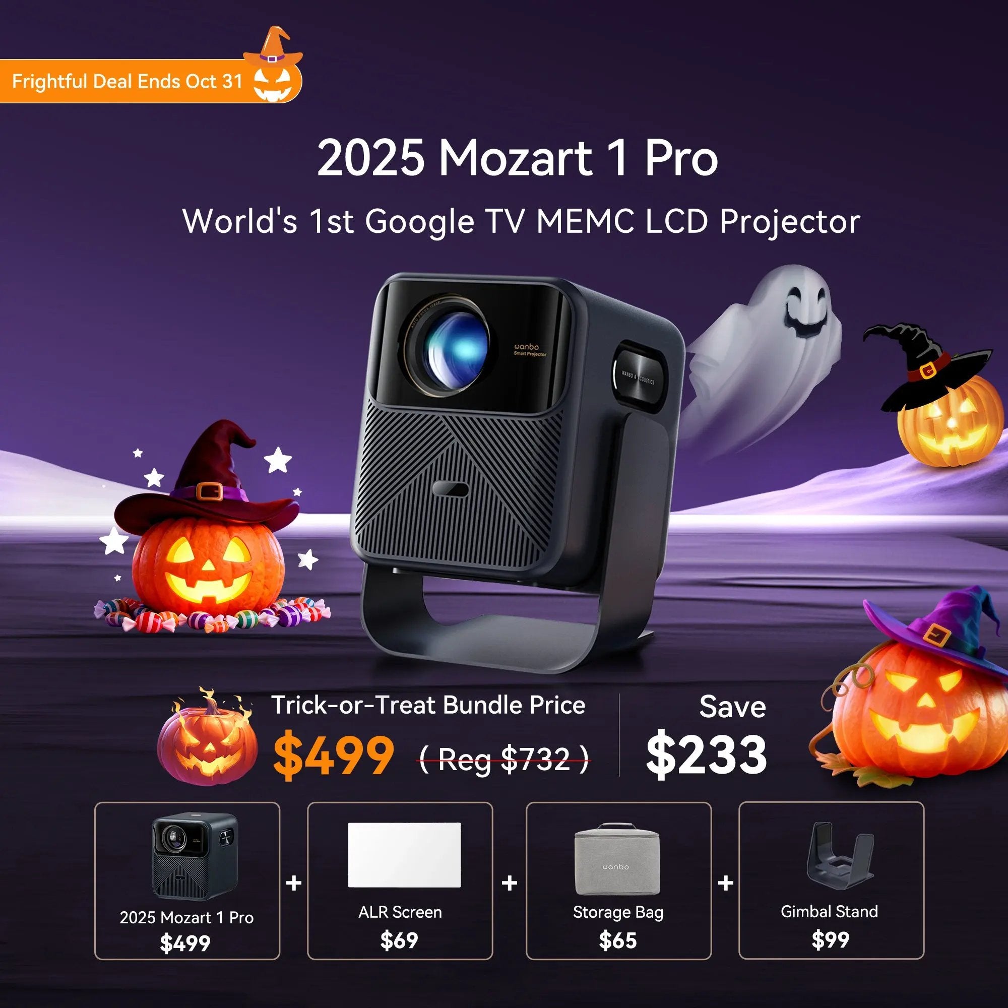 Wanbo 2025 Mozart 1 Pro New | World's 1st Google TV MEMC Projector | 1200ANSI | 4K Support | HDR10 Product vendor