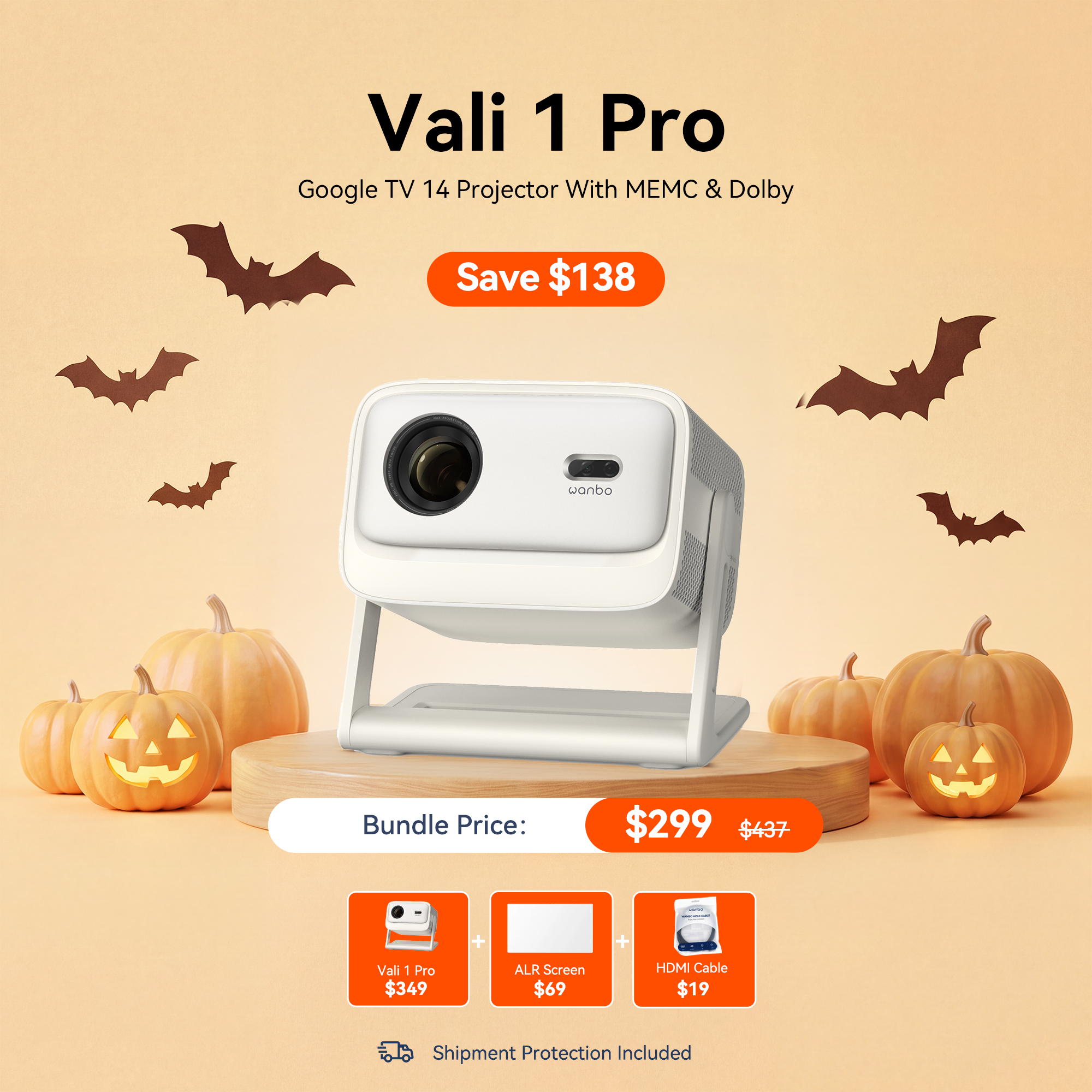 Proyector Wanbo Vali 1 Pro con Google TV | Incluye Netflix, Android 14, MEMC y sonido Dolby Audio
