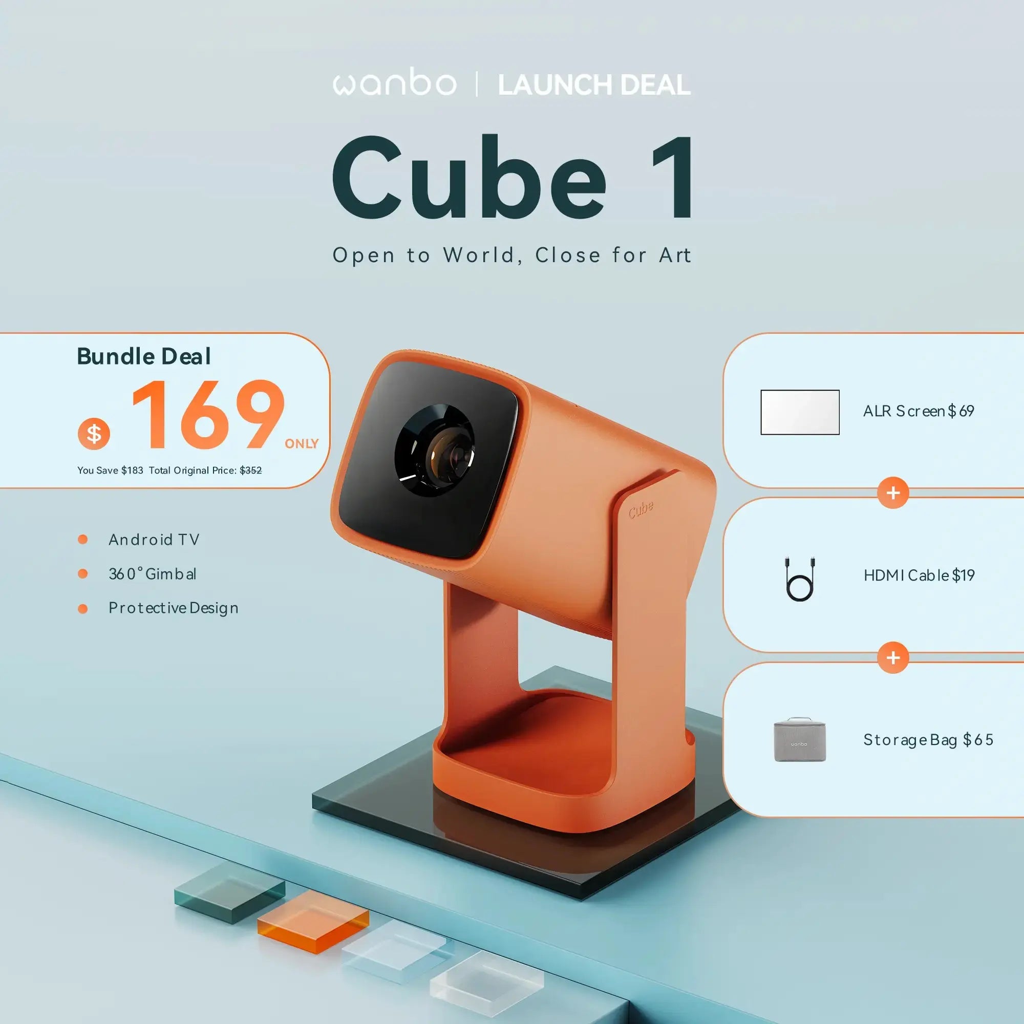 Wanbo Cube 1: Your Bedroom Cinema, Projected. With Android TV 11 & 360° Rotation. Product vendor