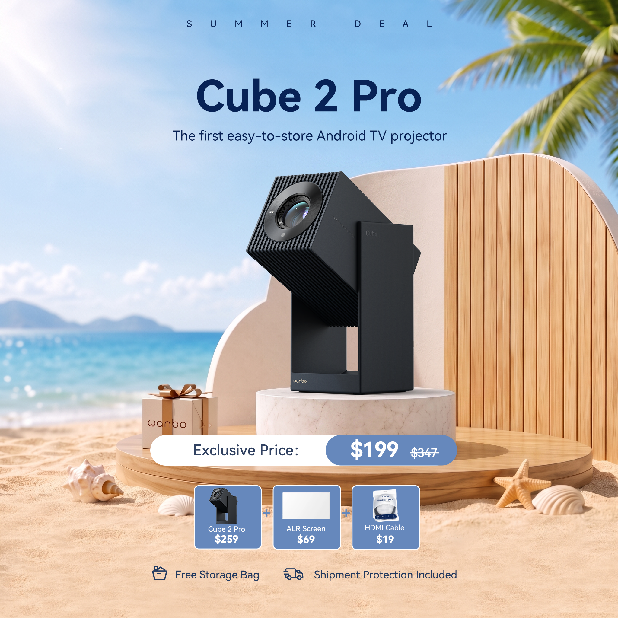 Wanbo Cube 2 Pro Projector | ToF Auto-Focus & All-in-One 1080P Smart P