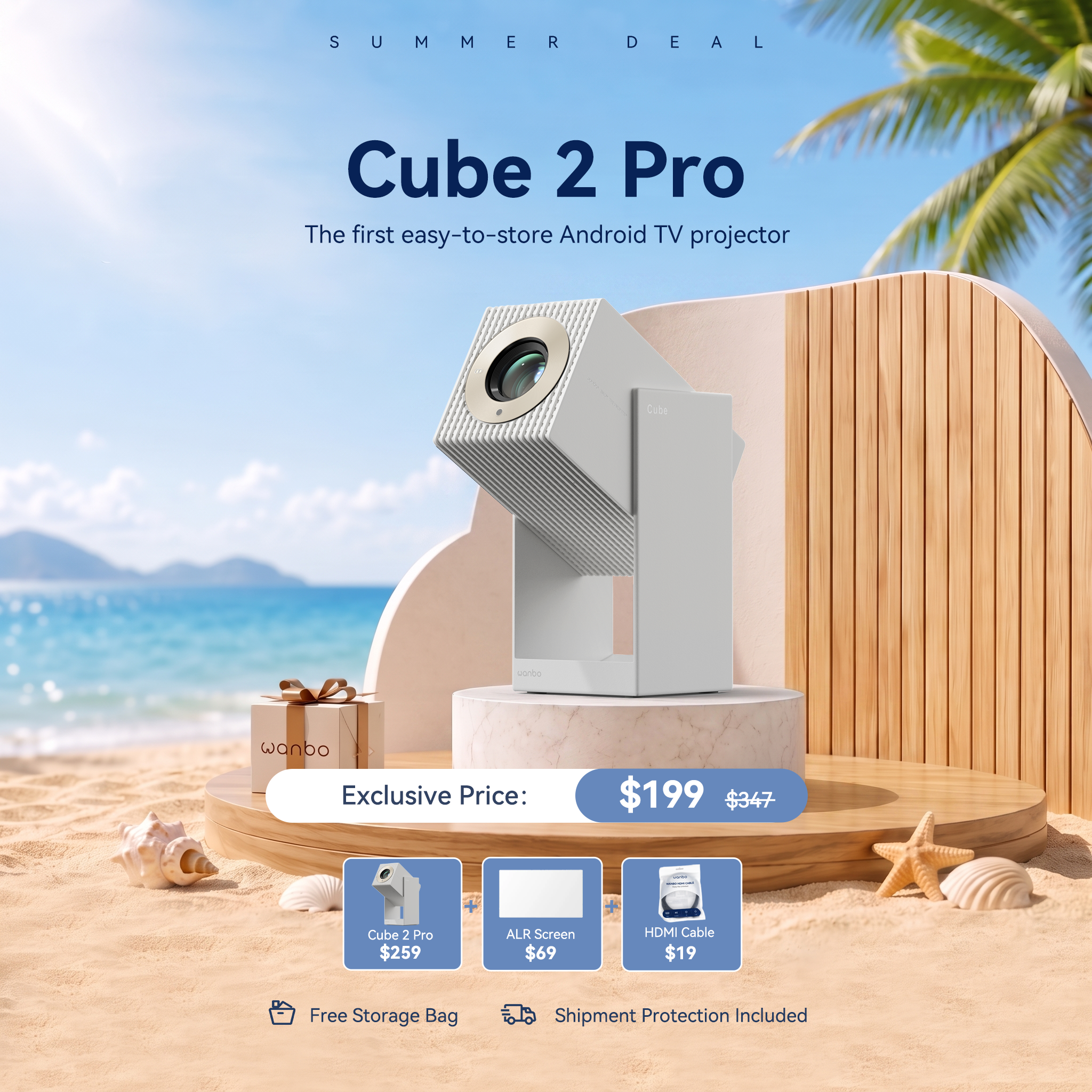 Wanbo Cube 2 Pro Projector | ToF Auto-Focus & All-in-One 1080P Smart Projector