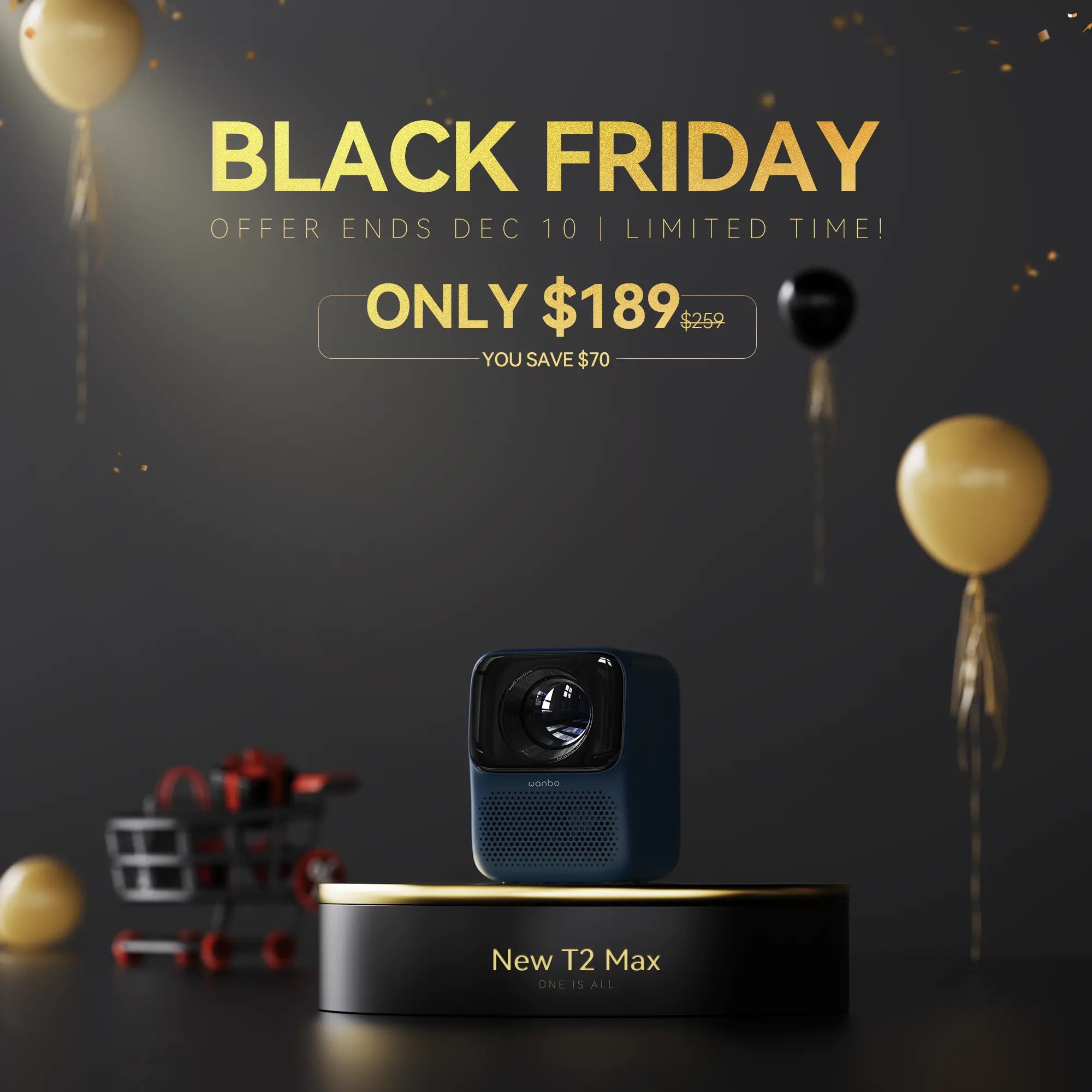 Wanbo Black Friday offer for the New T2 Max projector, now only $189 (save $70). Offer ends December 10.