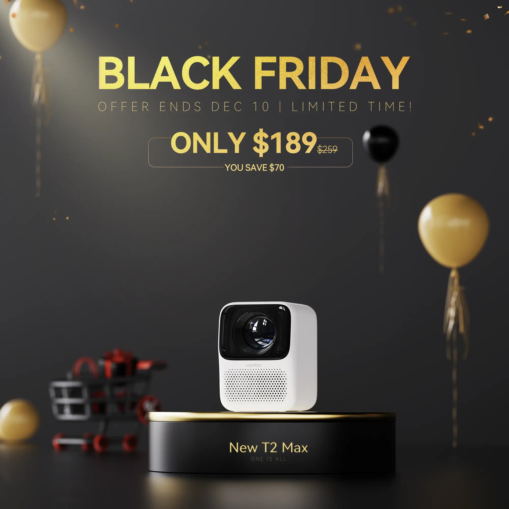 Wanbo Black Friday offer for the New T2 Max projector, now only $189 (save $70). Offer ends December 10.