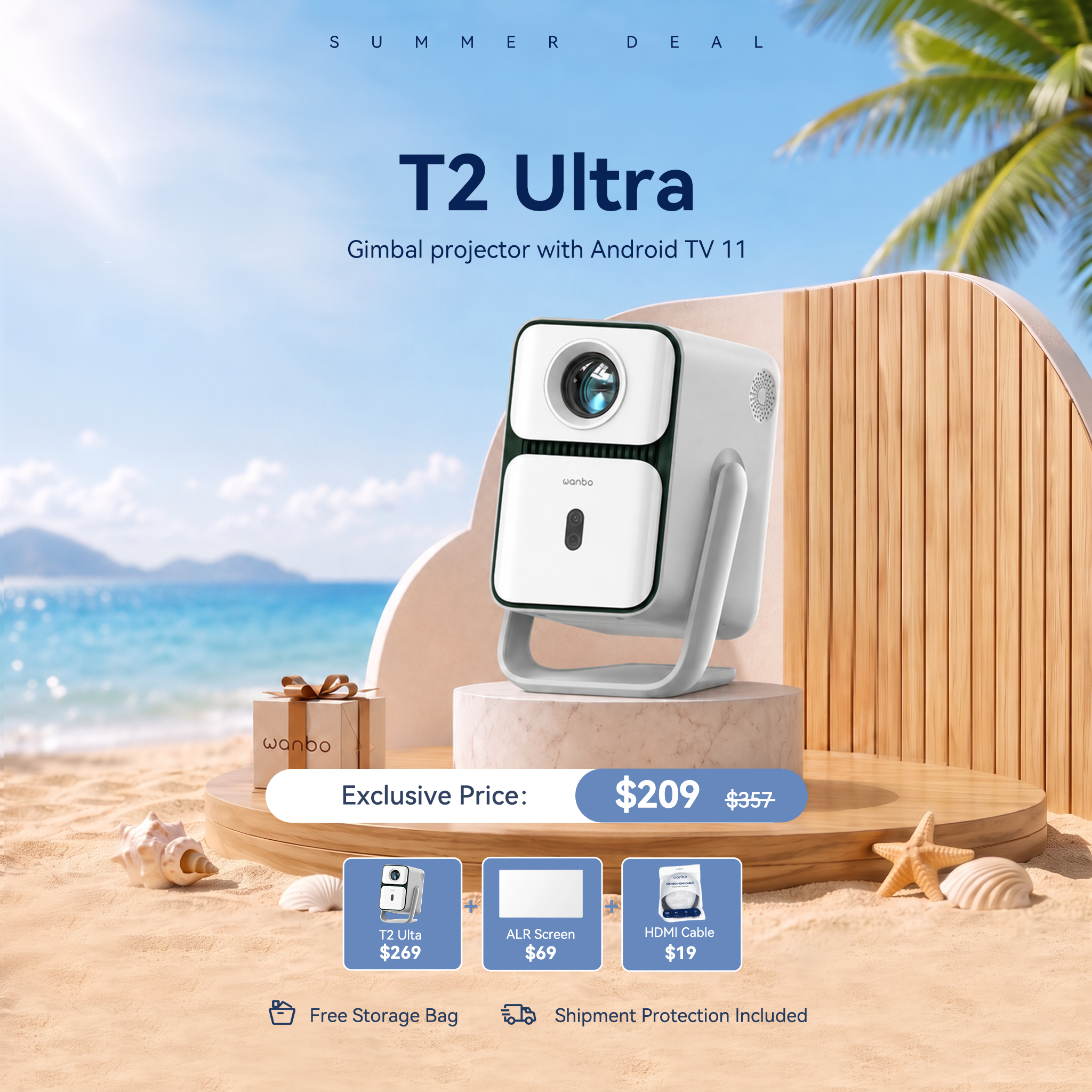 Wanbo Cube 1: Portable Android TV 11 Projector with 360° Gimbal
