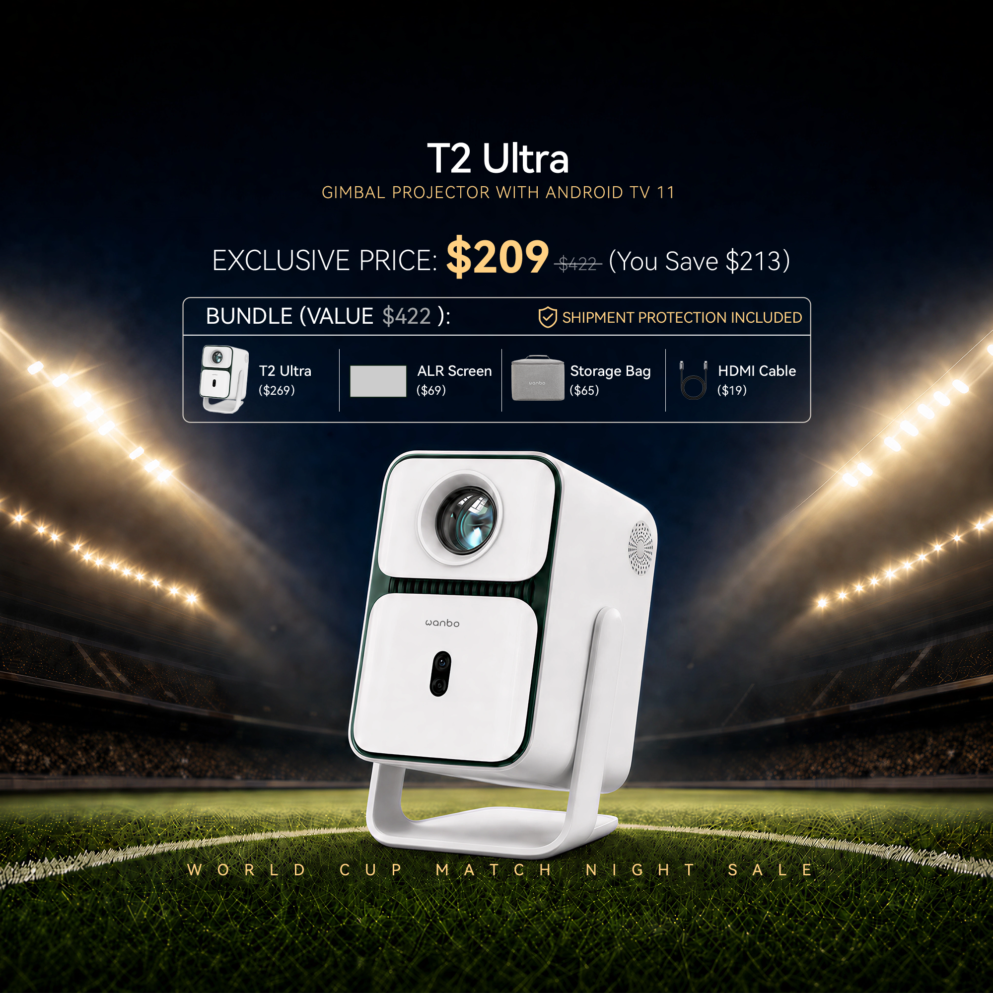 Wanbo T2 Ultra Gimbal projector with Android TV 11 DRM L1 Certification