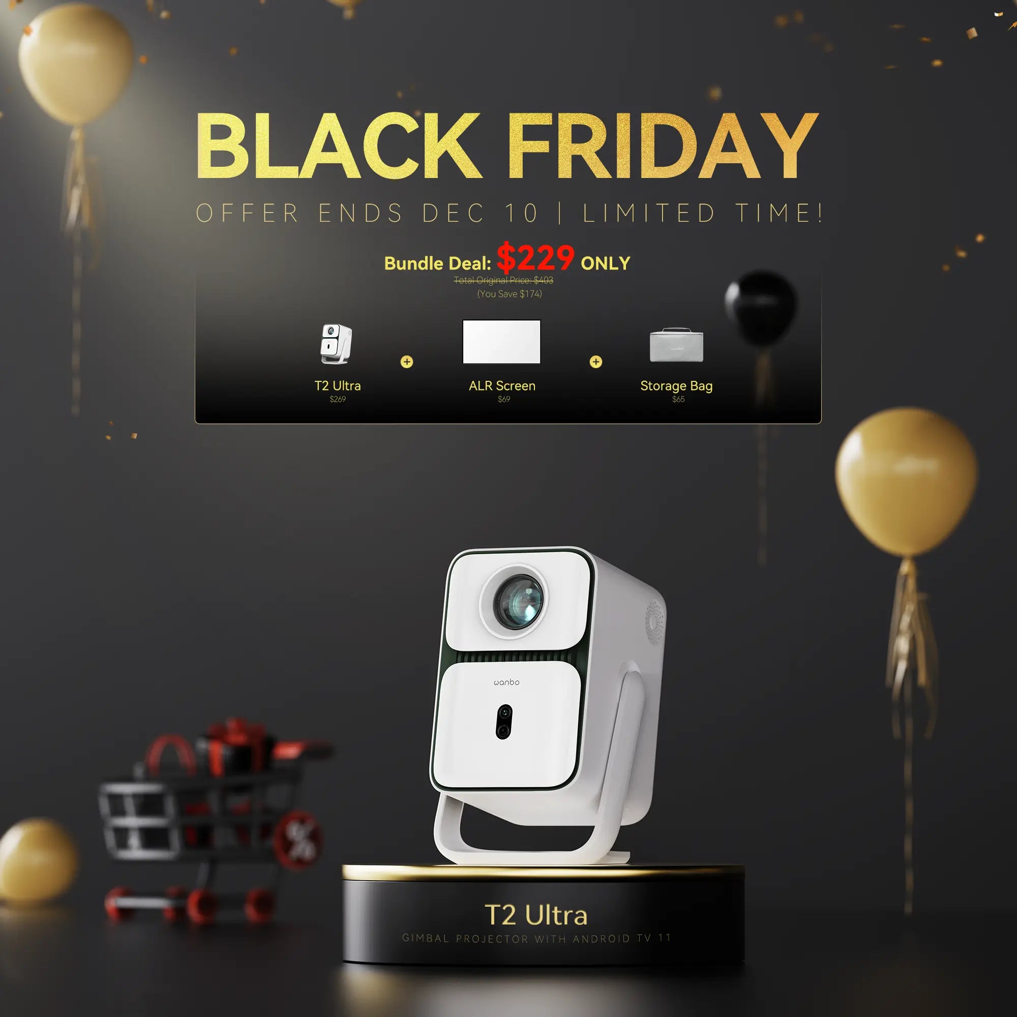 Wanbo T2 Ultra Gimbal projector with Android TV 11 DRM L1 Certification Product vendor