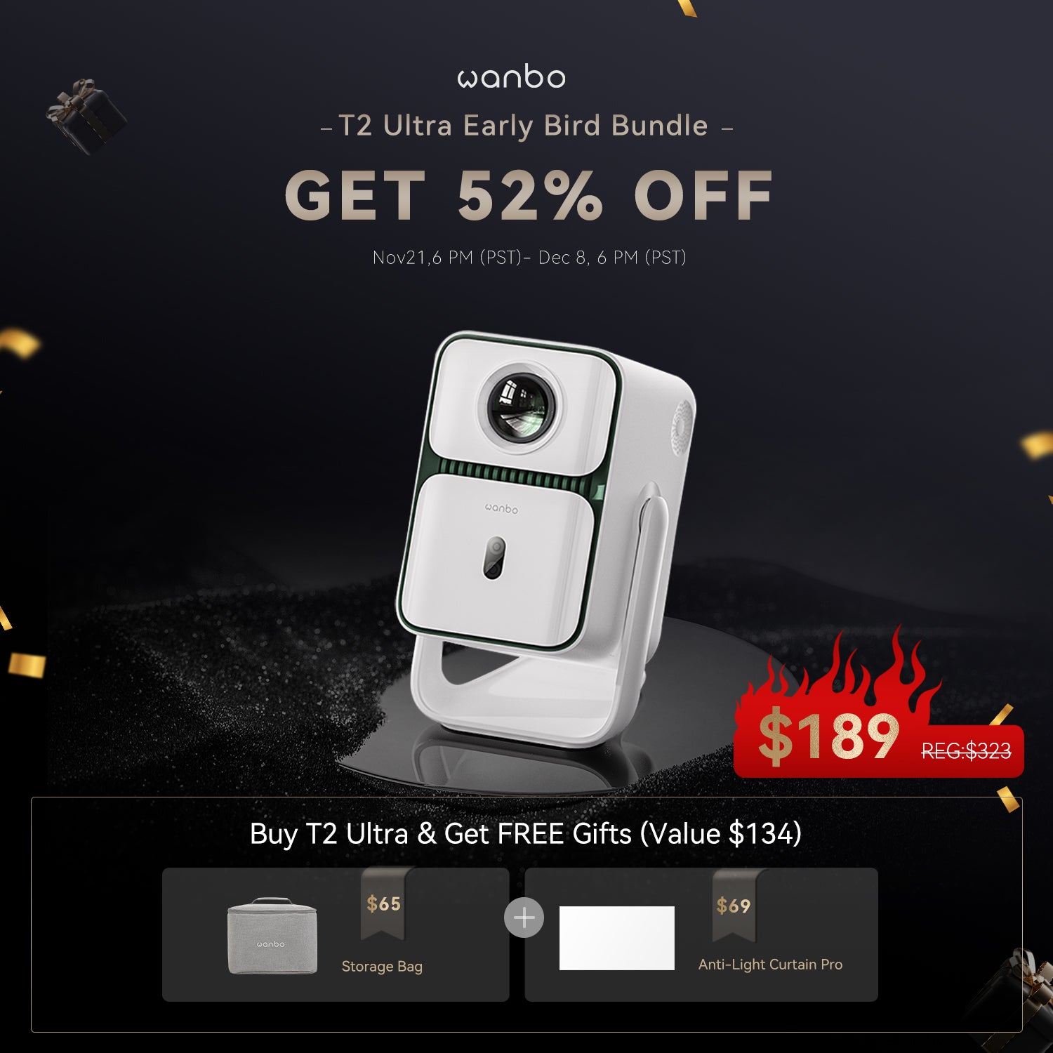 Wanbo T2 Ultra Gimbal projector with Android TV 11