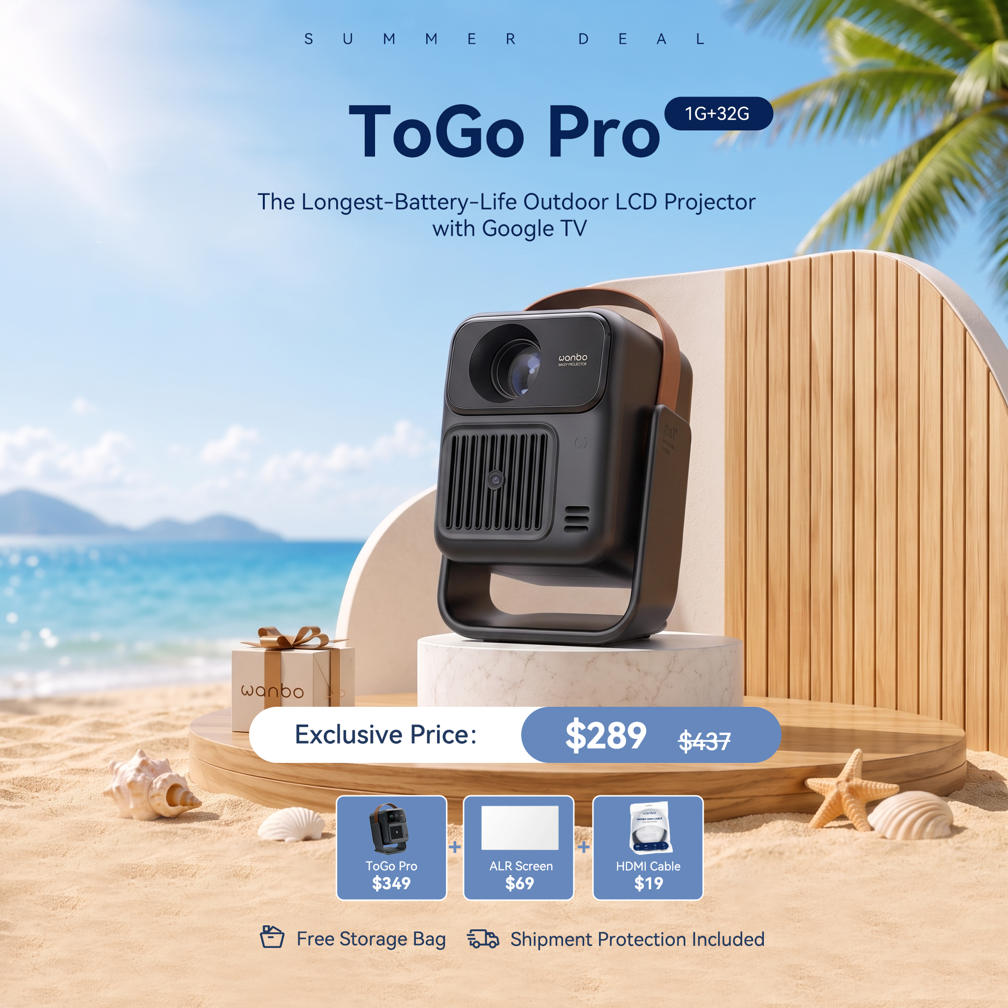 Wanbo ToGo Pro: Google TV Projector with Android 14 & Longest Battery for Outdoor