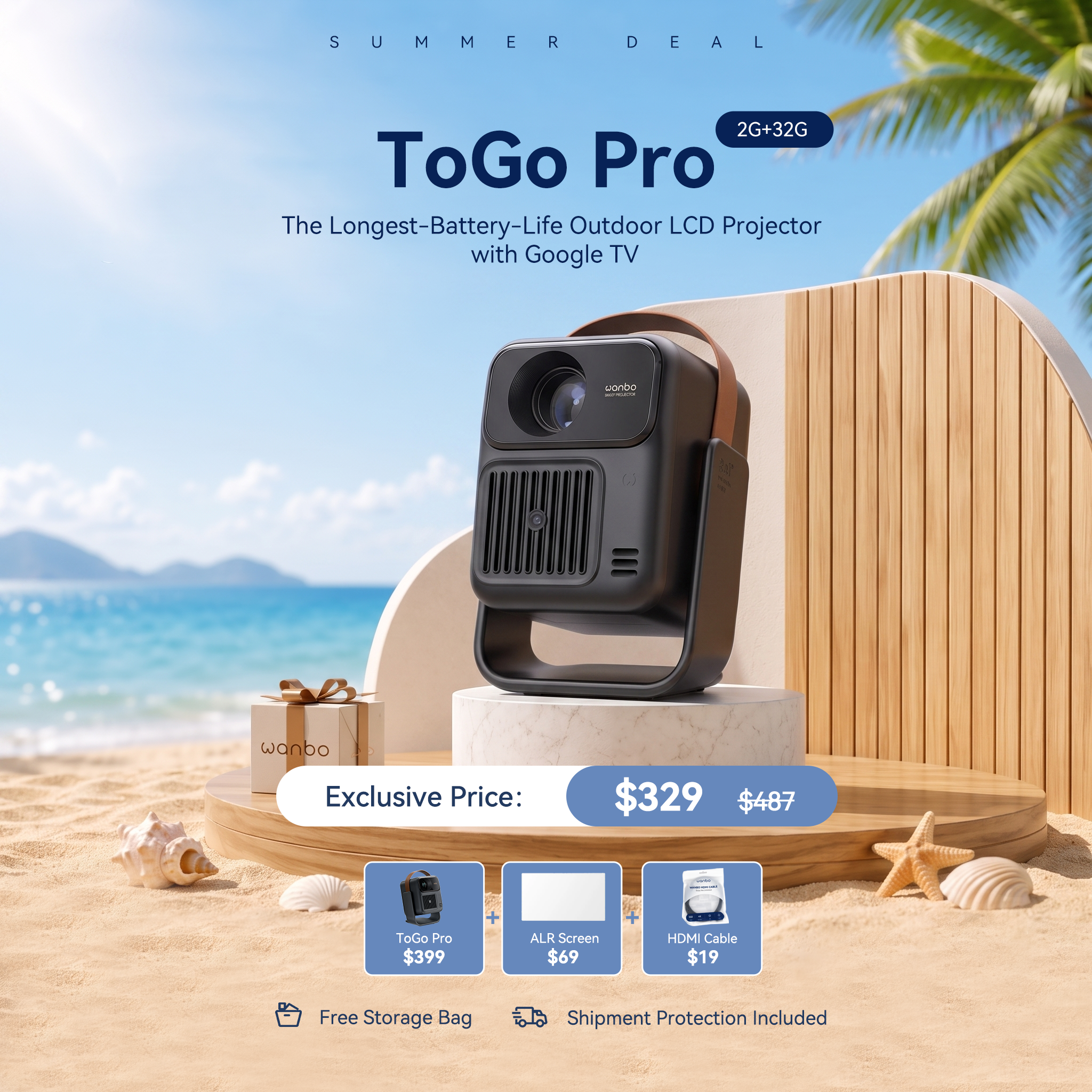 Wanbo ToGo Pro: Google TV Projector with Android 14 & Longest Battery for Outdoor