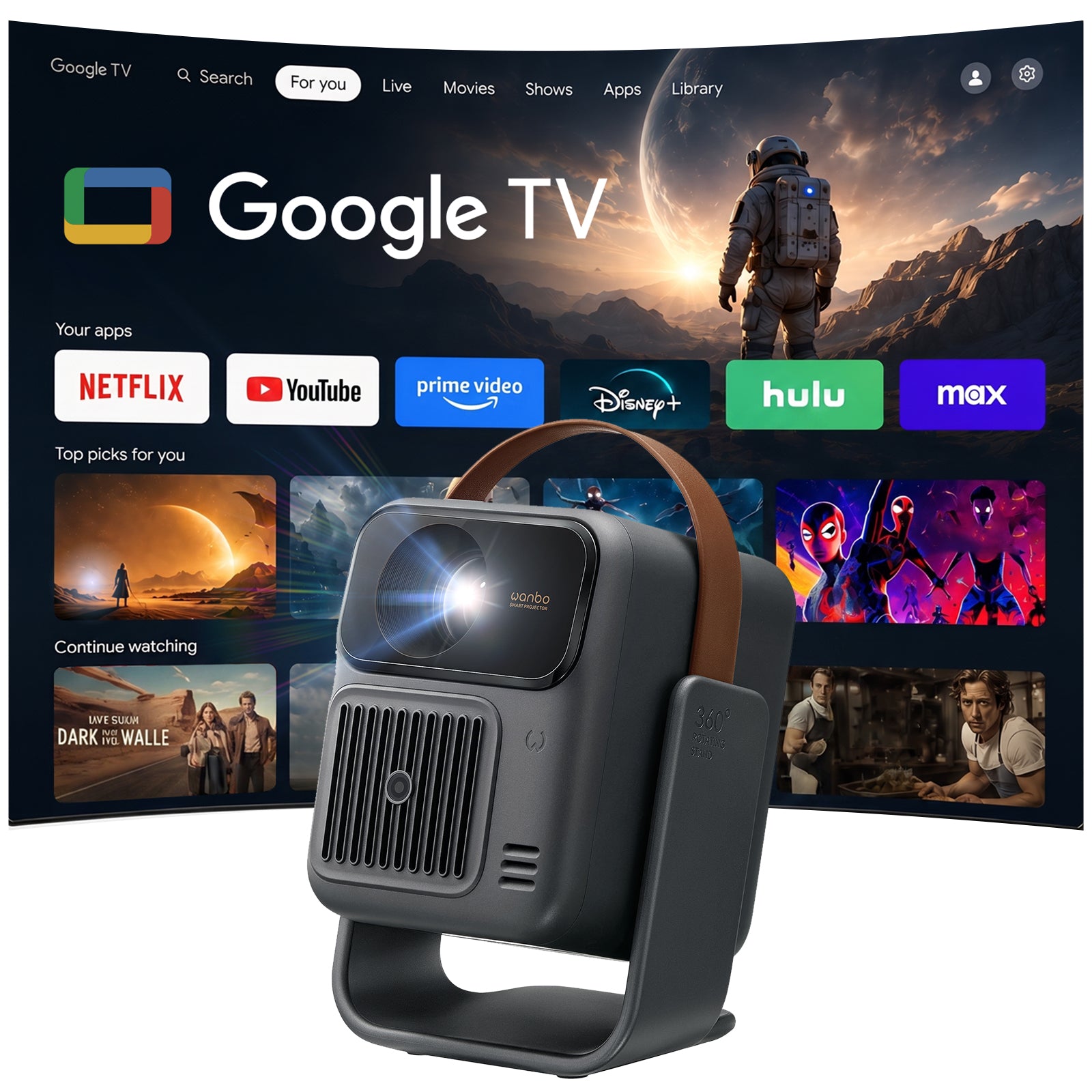 Wanbo ToGo Pro: Google TV Projector with Android 14 & Longest Battery for Outdoor
