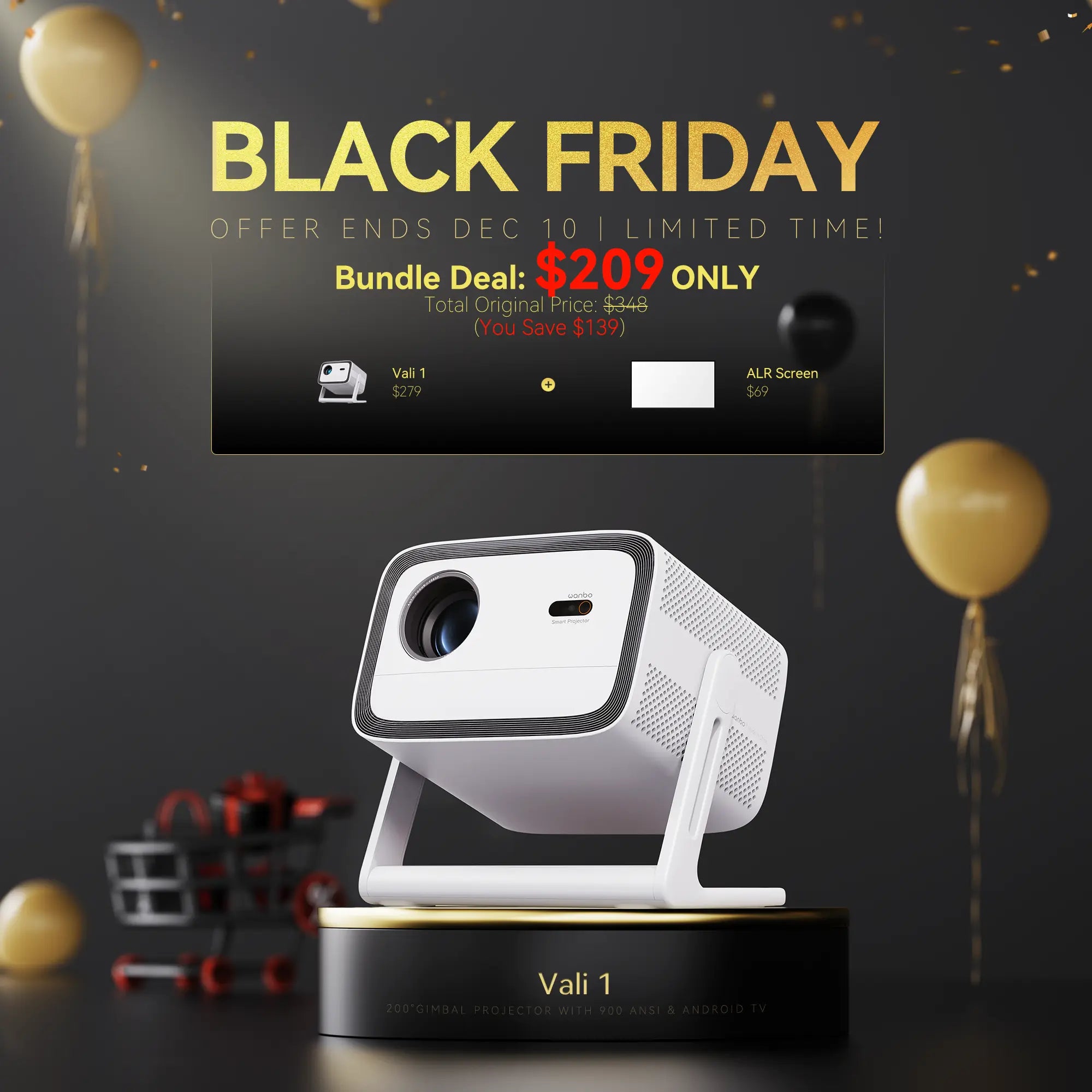 Wanbo Vali 1 AD Exclusive $219 | 200° Gimbal | 900 ANSI | Android 11 Product vendor