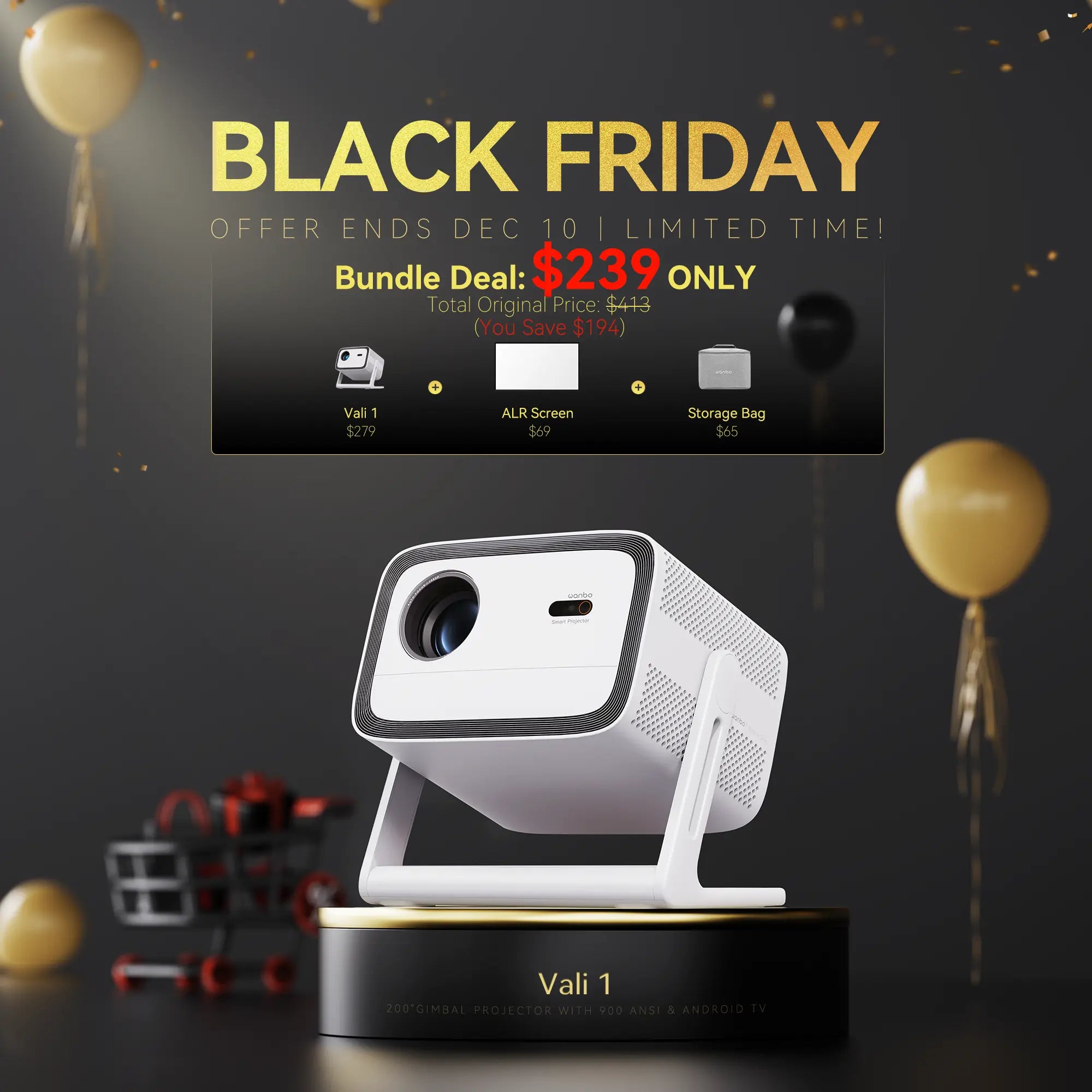 Wanbo Vali 1 AD Exclusive $219 | 200° Gimbal | 900 ANSI | Android 11 Product vendor