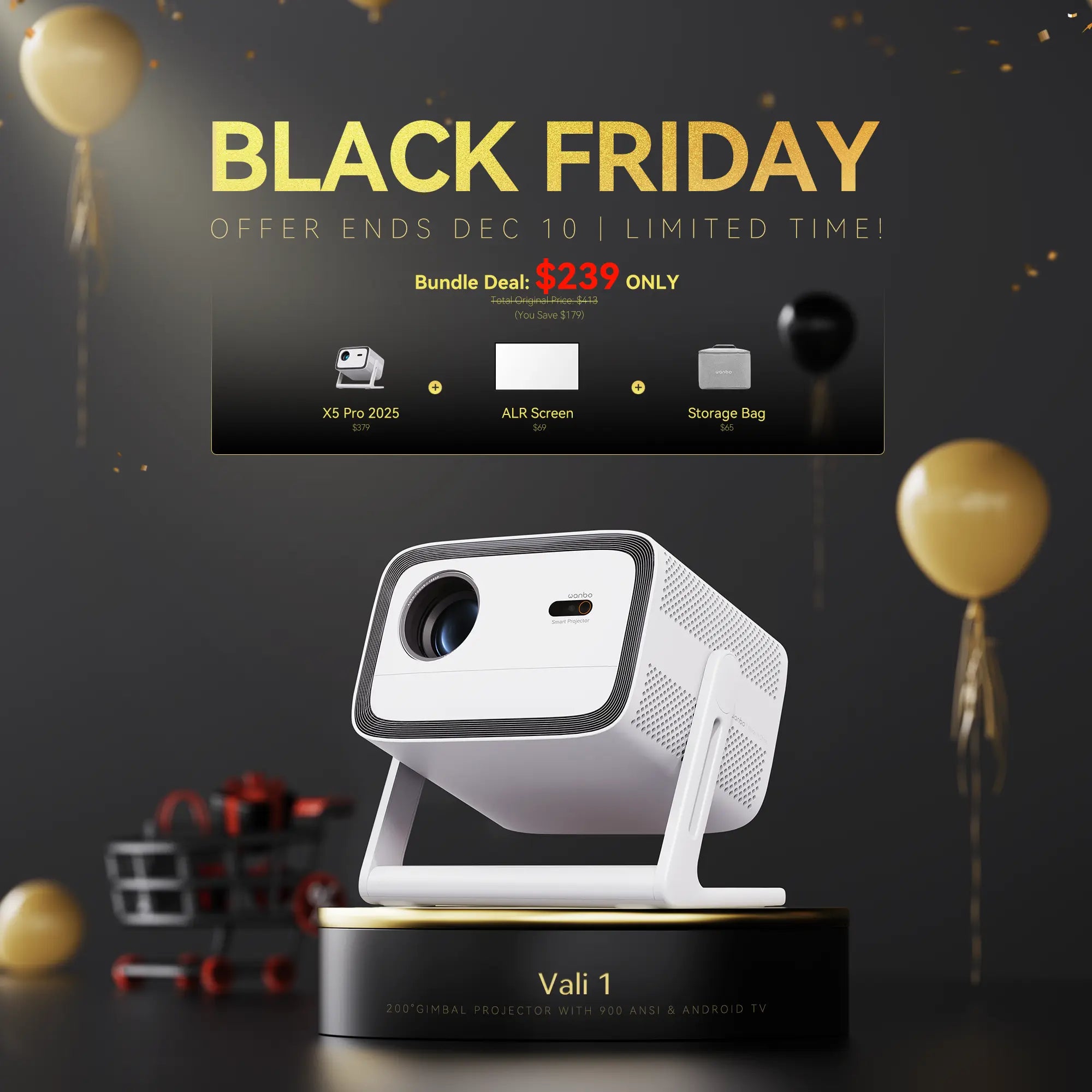 Wanbo Vali 1 200° Gimbal Portable Smart Projector | 900 ANSI | Android TV Product vendor