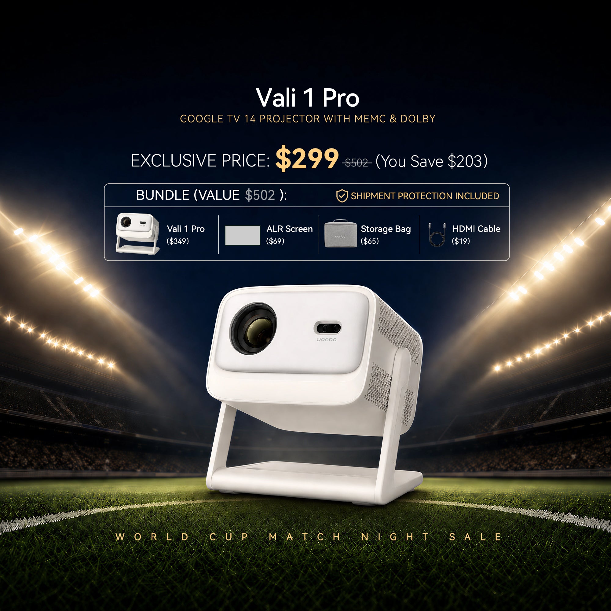Wanbo Vali 1 Pro Google TV Projector | Netflix & Android 14 with MEMC & Dolby Audio
