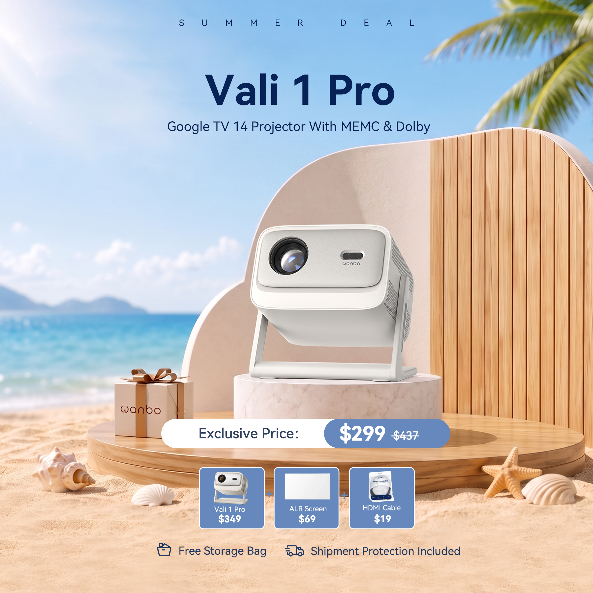 Wanbo Vali 1 Pro Google TV Projector | Netflix & Android 14 with MEMC & Dolby Audio