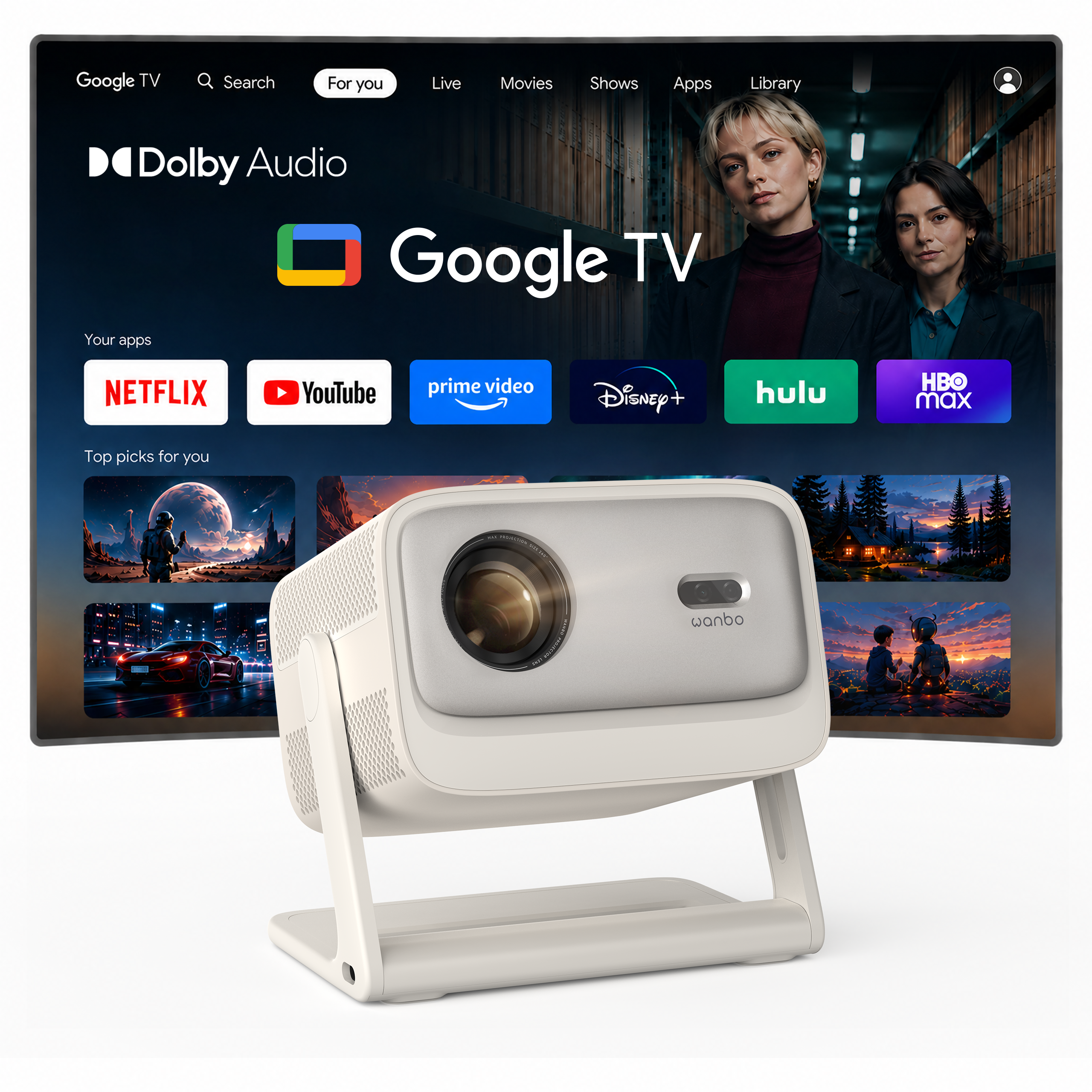 Wanbo Vali 1 Pro Google TV Projector | Netflix & Android 14 with MEMC & Dolby Audio