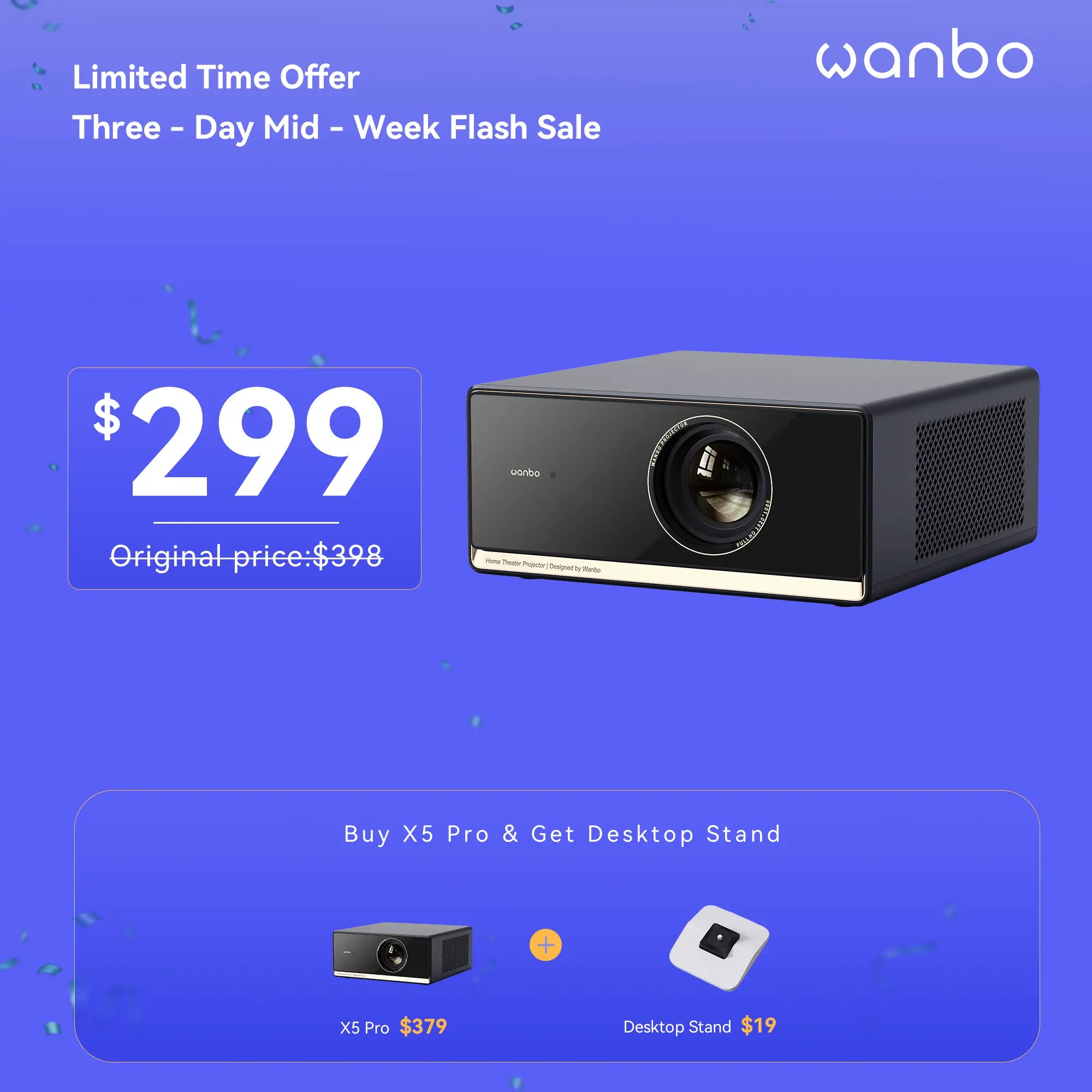 Wanbo X5 Pro Flash Sale: $299 | Tax-Free & Fast EU Shipping | 1100 ANSI 1080P Product vendor