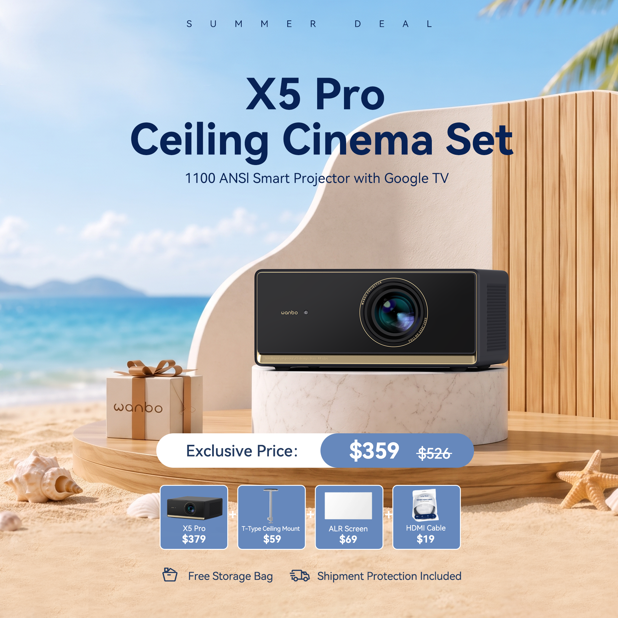 Wanbo X5 Pro 2025 1100 ANSI Smart Projector With Google TV | HDR 10 Online 4K Support