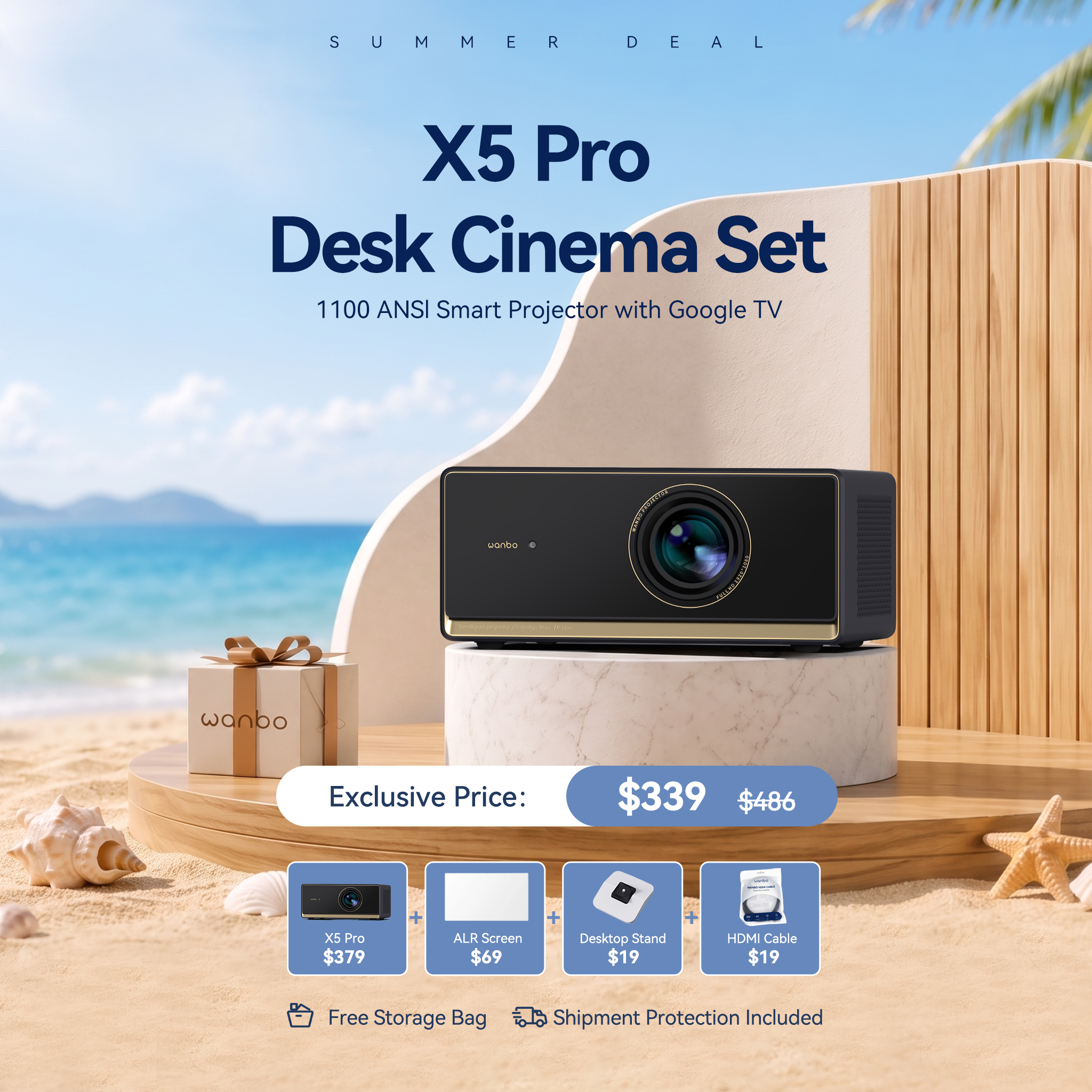 Wanbo X5 Pro 2025 1100 ANSI Smart Projector With Google TV | HDR 10 Online 4K Support