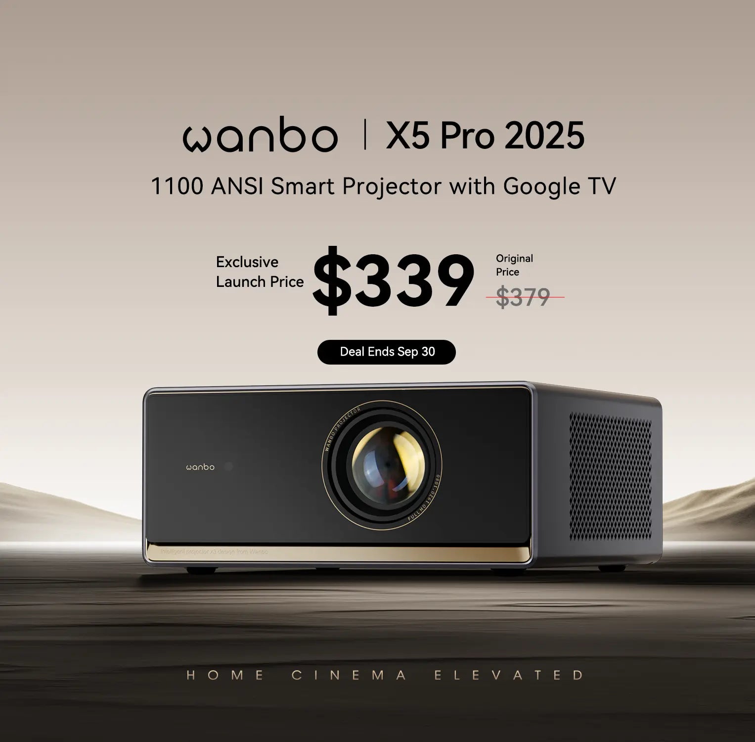 Wanbo X5 Pro 2025 Smart Projector – 1100 ANSI, Google TV integrated. Exclusive launch price $339 (original $379), deal ends Sep 30. Elevate home cinema.