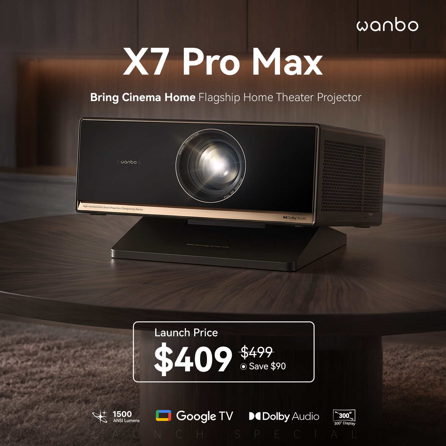 Wanbo X7 Pro Max 1500 ANSI Cinema Projector with Google TV