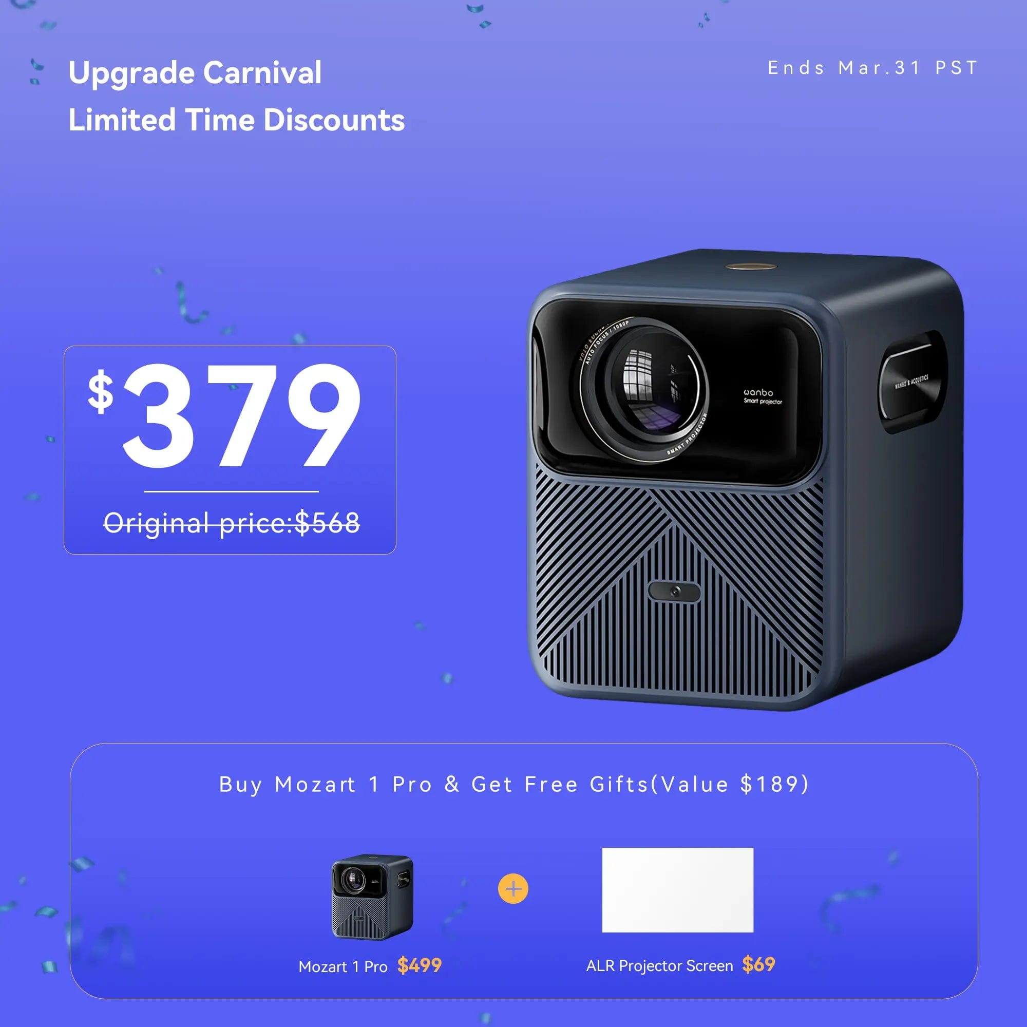 Wanbo Wanbo Mozart 1 Pro Projector new upgrade | Android TV 11.0 Google Assistant Netflix 1080 P