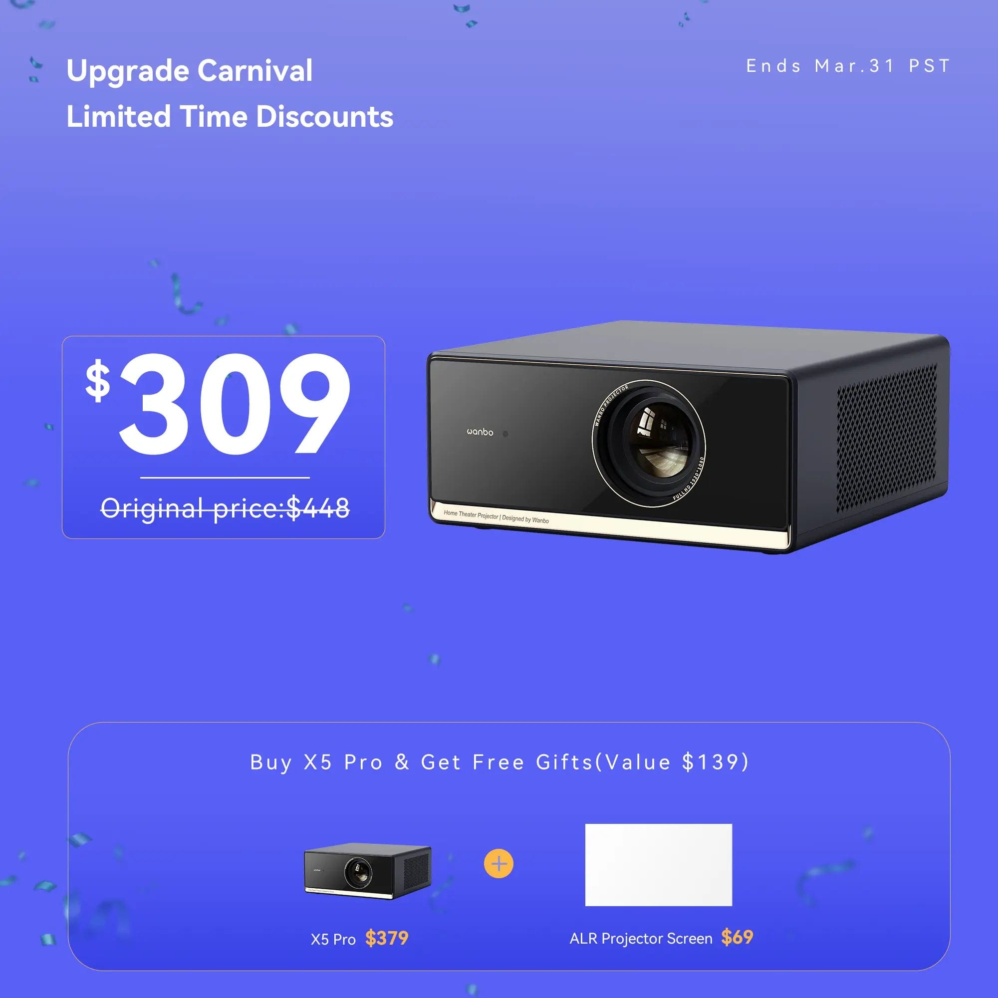 Wanbo Wanbo X5 Pro New Upgraded 1100 ANSI Smart Projector With Android 11 TV