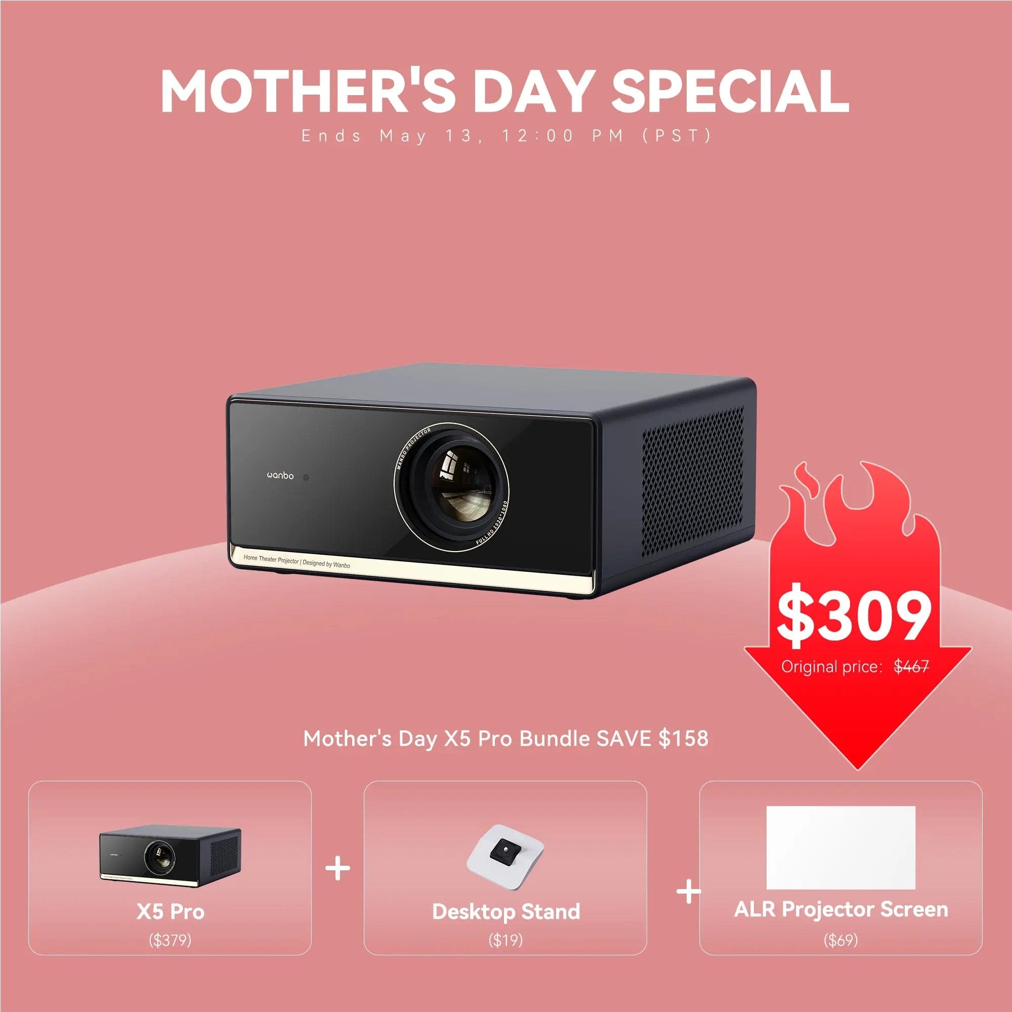Wanbo Wanbo X5 Pro New Upgraded 1100 ANSI Smart Projector With Android 11 TV