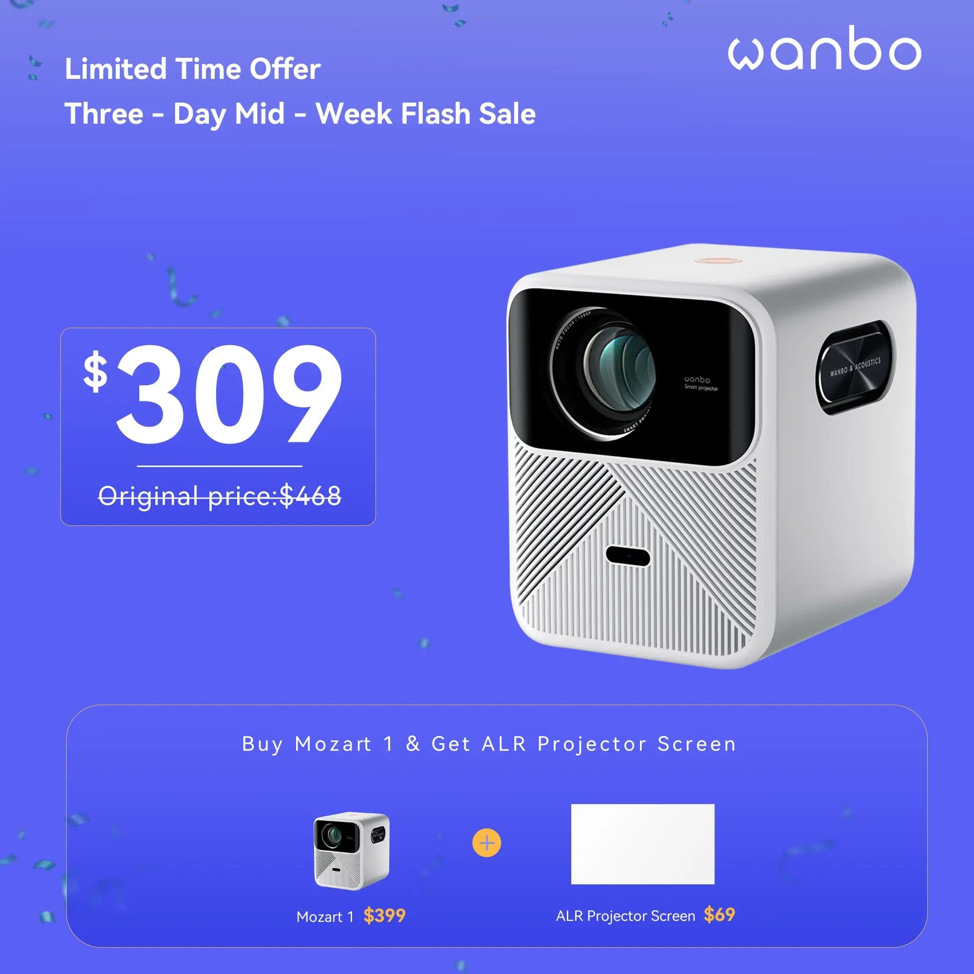 Wanbo Week Flash Sale-Wanbo Mozart 1 Projector PixelPro 5.0 full closed optical | 8W*2 Full-frequency speakers