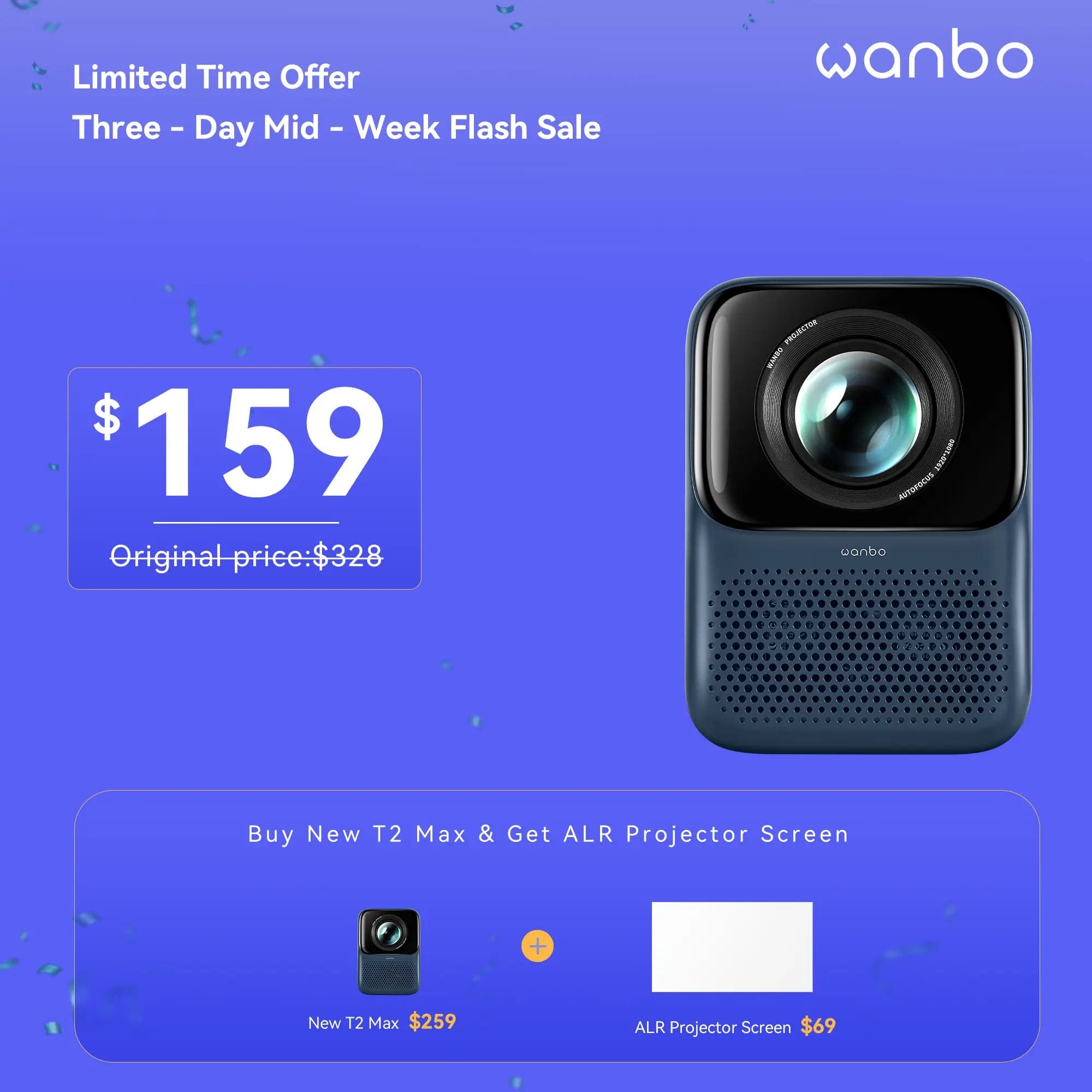 Wanbo Week Flash Sale-Wanbo New T2 Max Projector High Brightness 1080p Dual-Band Wifi 6