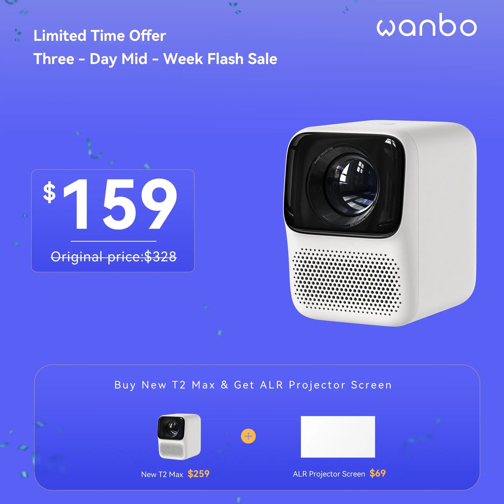 Wanbo Week Flash Sale-Wanbo New T2 Max Projector High Brightness 1080p Dual-Band Wifi 6