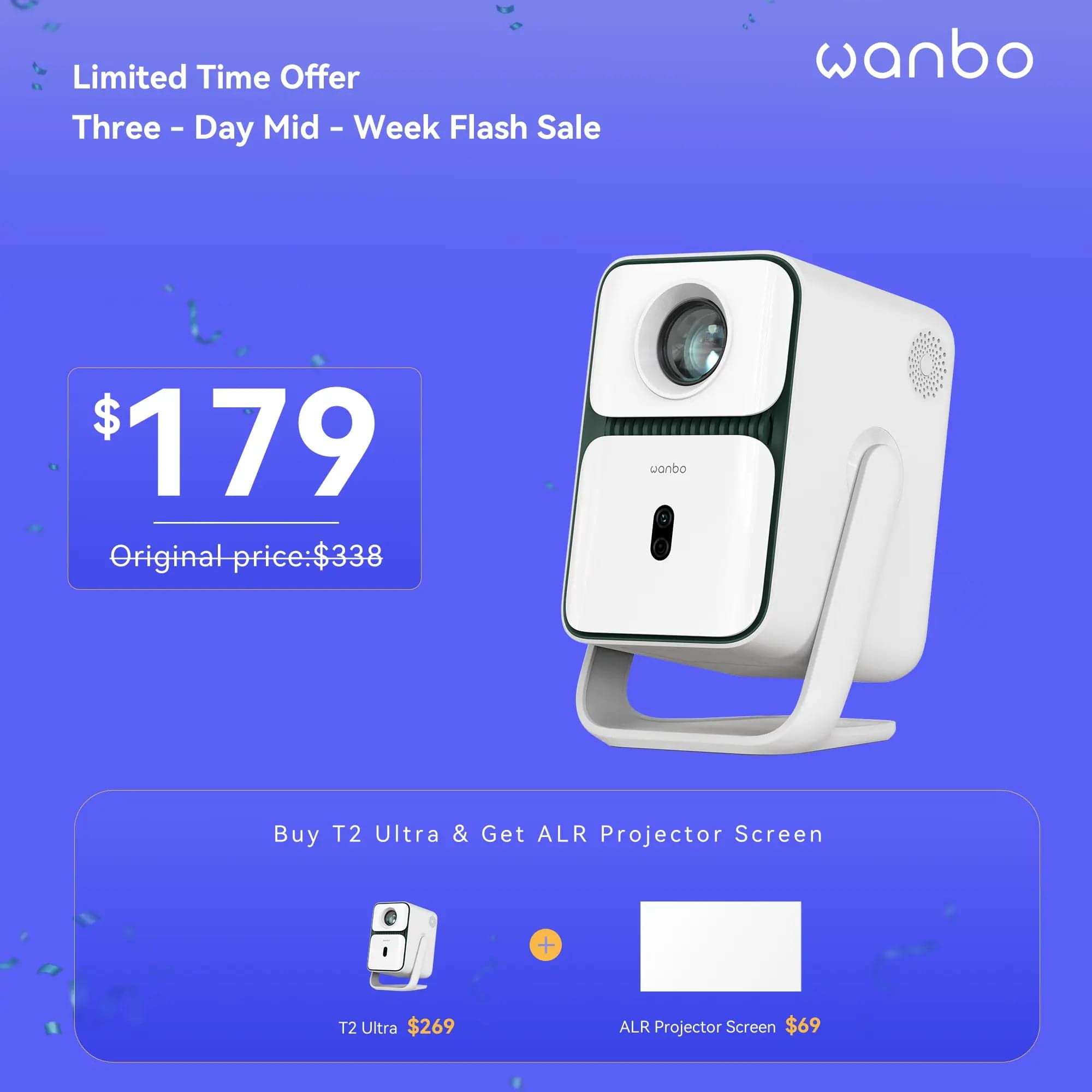 Wanbo Week Flash Sale-Wanbo T2 Ultra Gimbal projector with Android TV 11 1080P FHD ASA 3.0