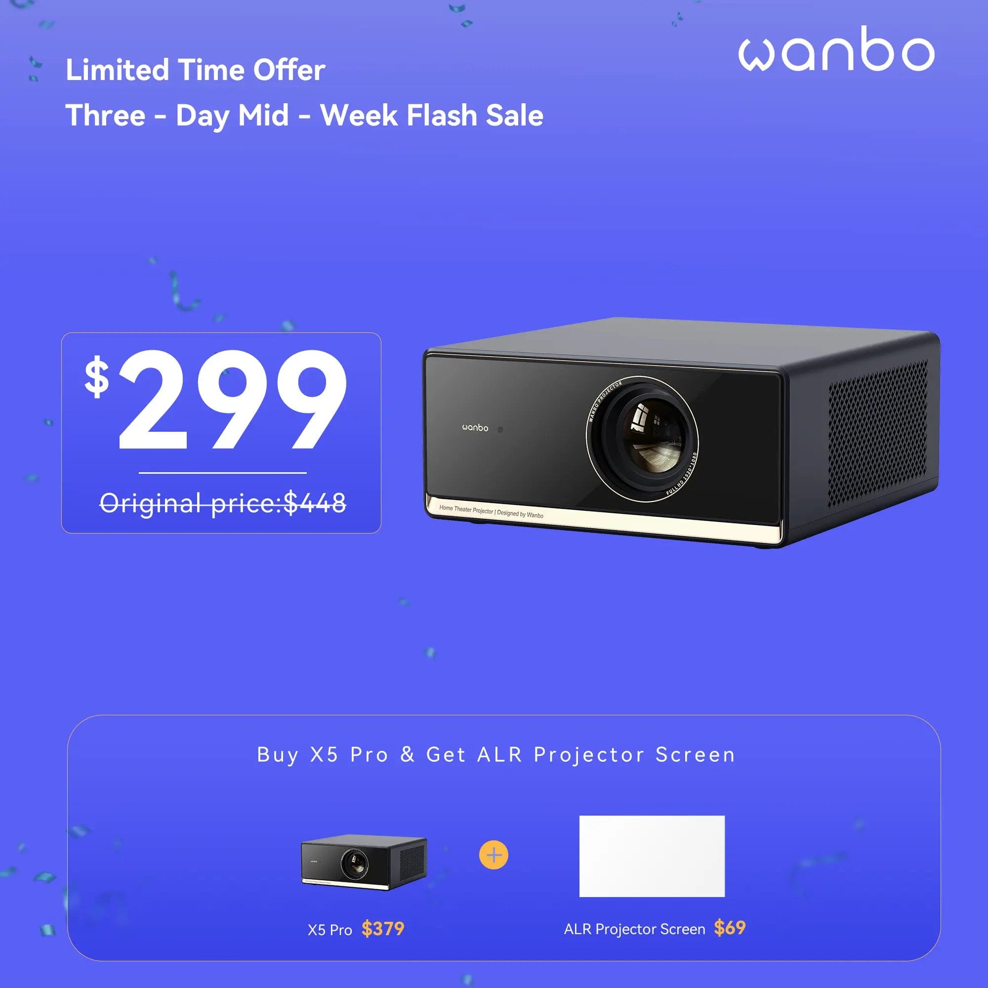 Wanbo Week Flash Sale-Wanbo X5 Pro New Upgraded 1100 ANSI Smart Projector With Android 11 TV 1080p