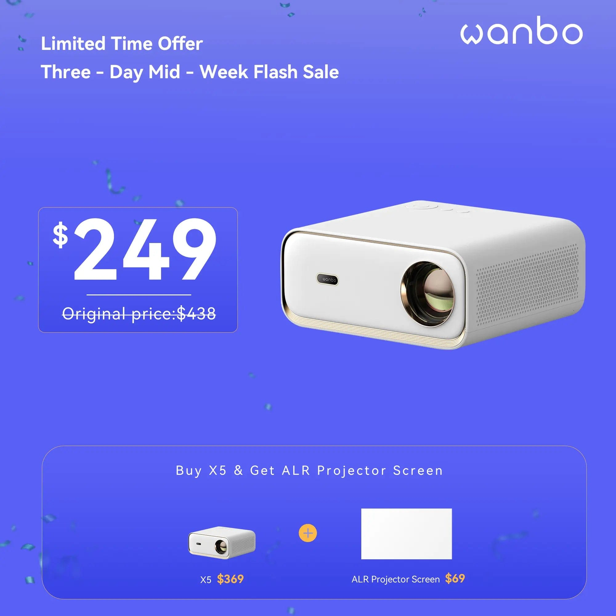 Wanbo Week Flash Sale-Wanbo X5 Projector Auto Focus 1100 ANSI High Brightness 1080P Dual-Band Wifi 6 Hidden bracket