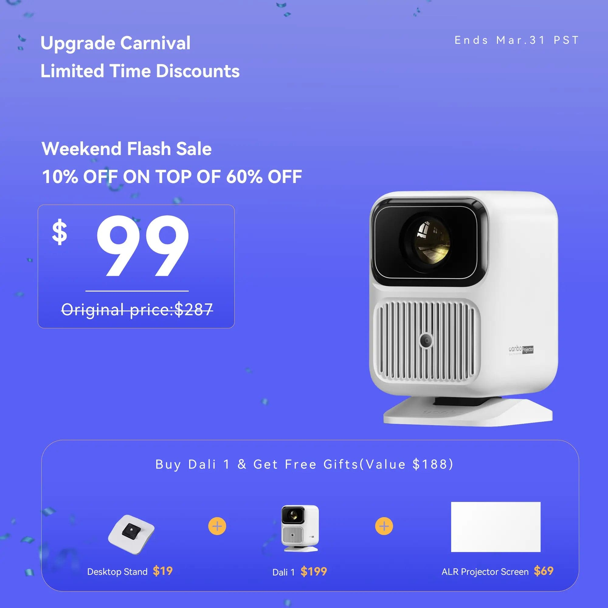 Wanbo Weekend Flash Sale-Wanbo Dali 1 Music Proyector Next-Level Audio immersion Portable Projector