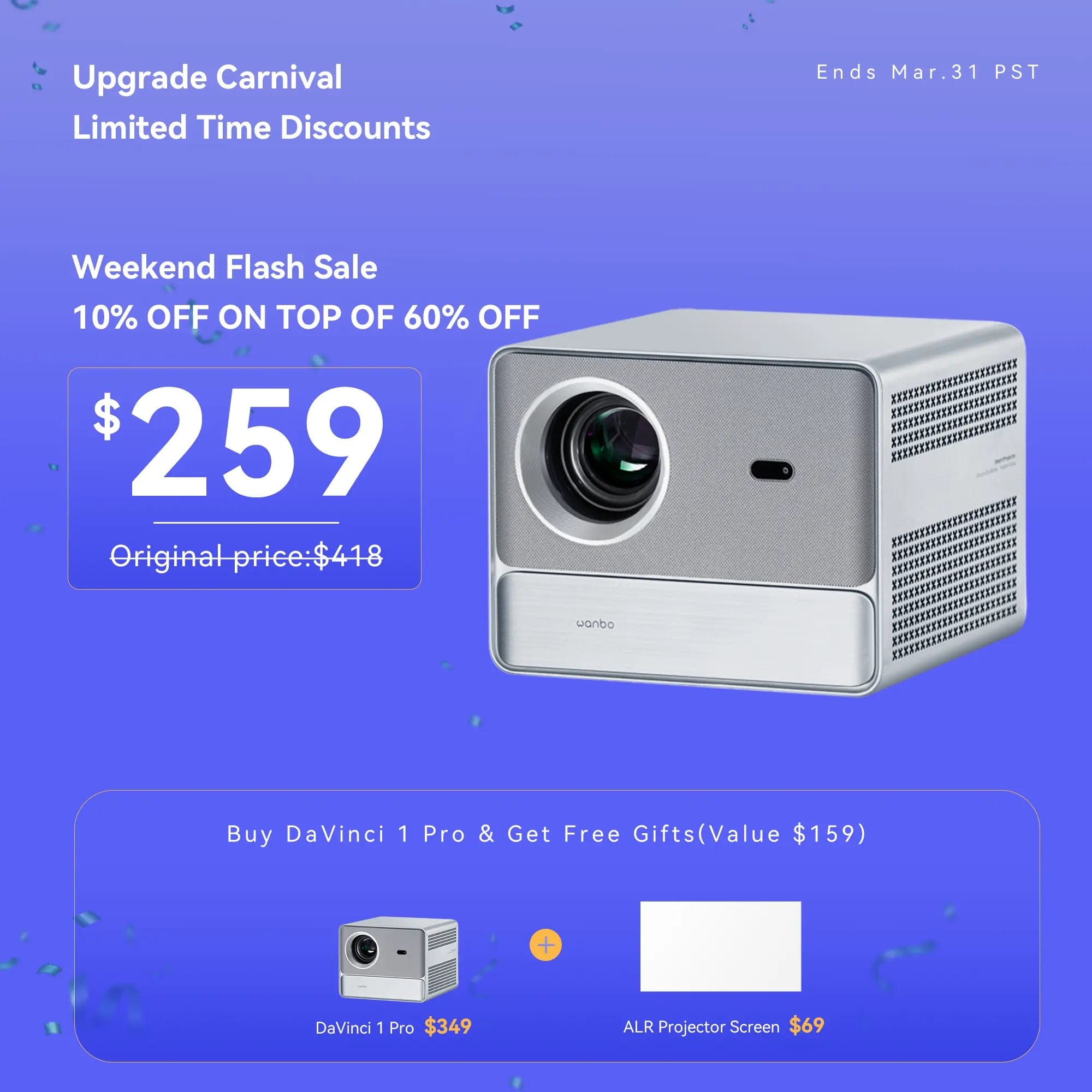 Wanbo Weekend Flash Sale-Wanbo DaVinci 1 Pro Projector 1080P Home Theater with Google Assistant