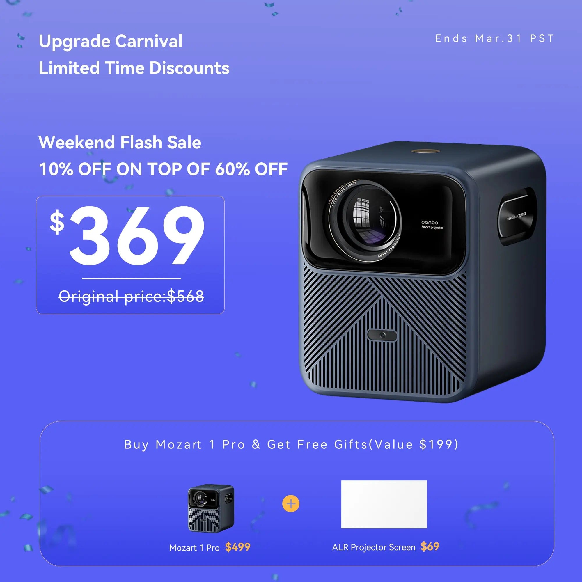 Wanbo Weekend Flash Sale-Wanbo Mozart 1 Pro Projector new upgrade | Android TV 11.0 Google Assistant