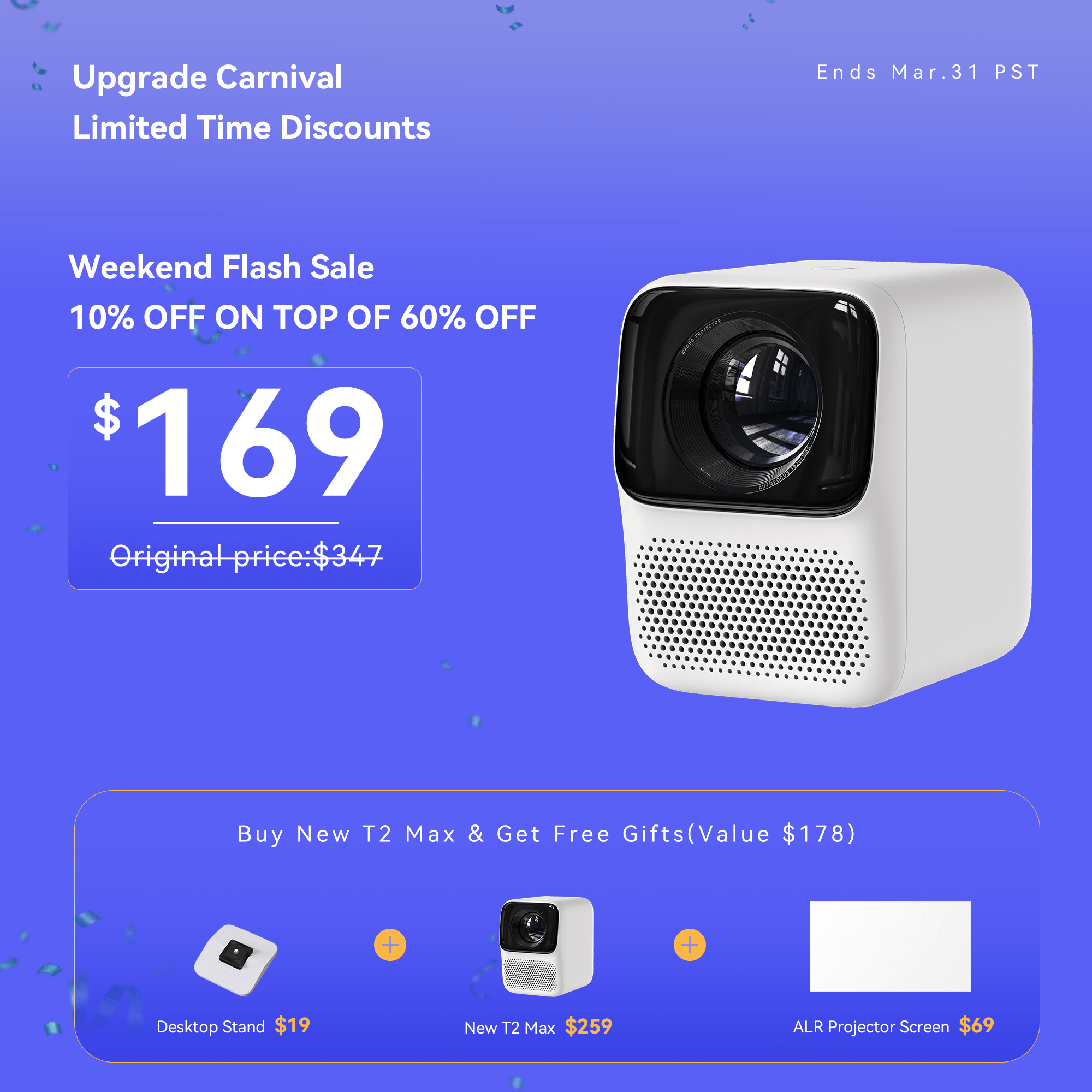 Wanbo Weekend Flash Sale-Wanbo New T2 Max Projector High Brightness 1080p Dual-Band Wifi 6