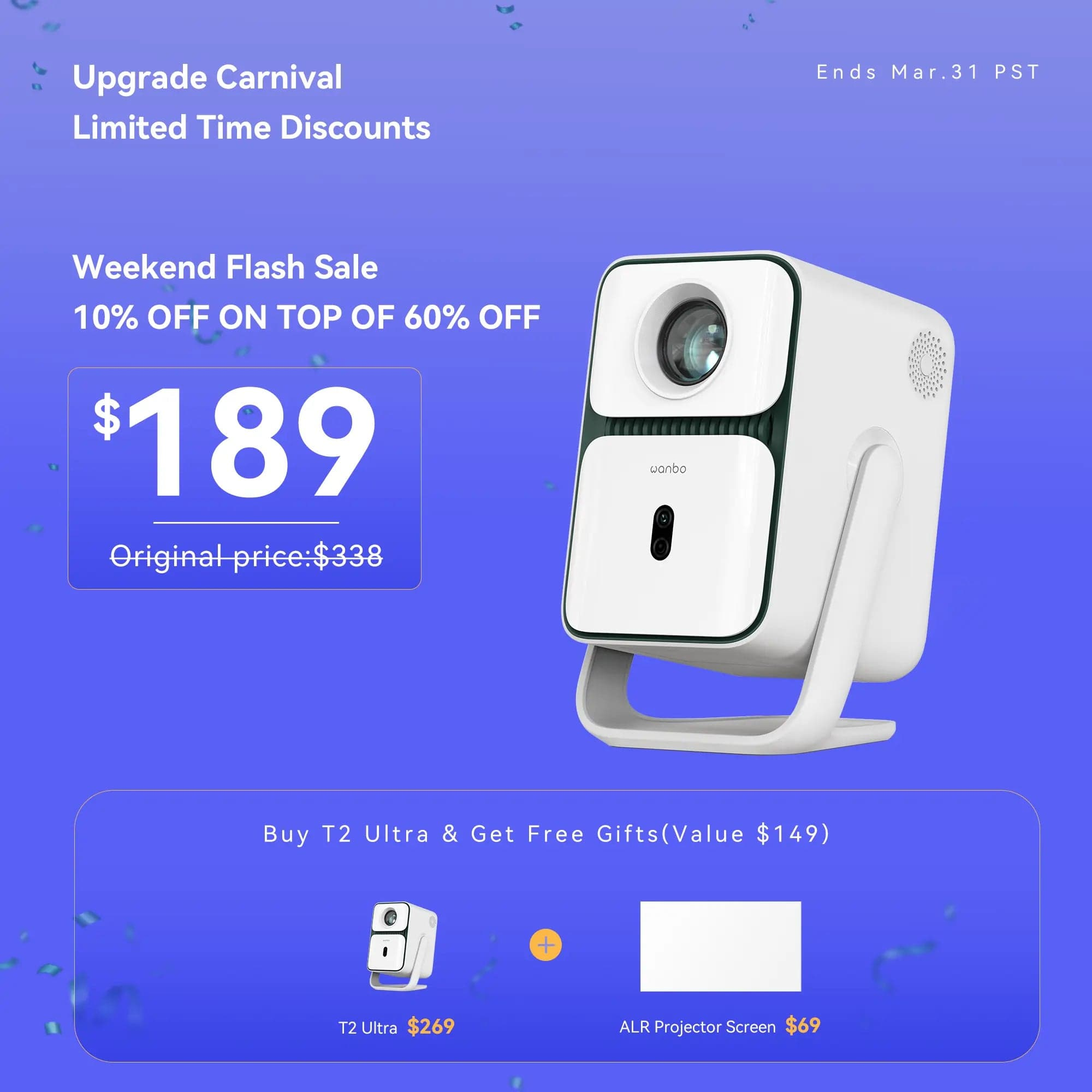 Wanbo Weekend Flash Sale-Wanbo T2 Ultra Gimbal projector with Android TV 11 1080P FHD ASA 3.0
