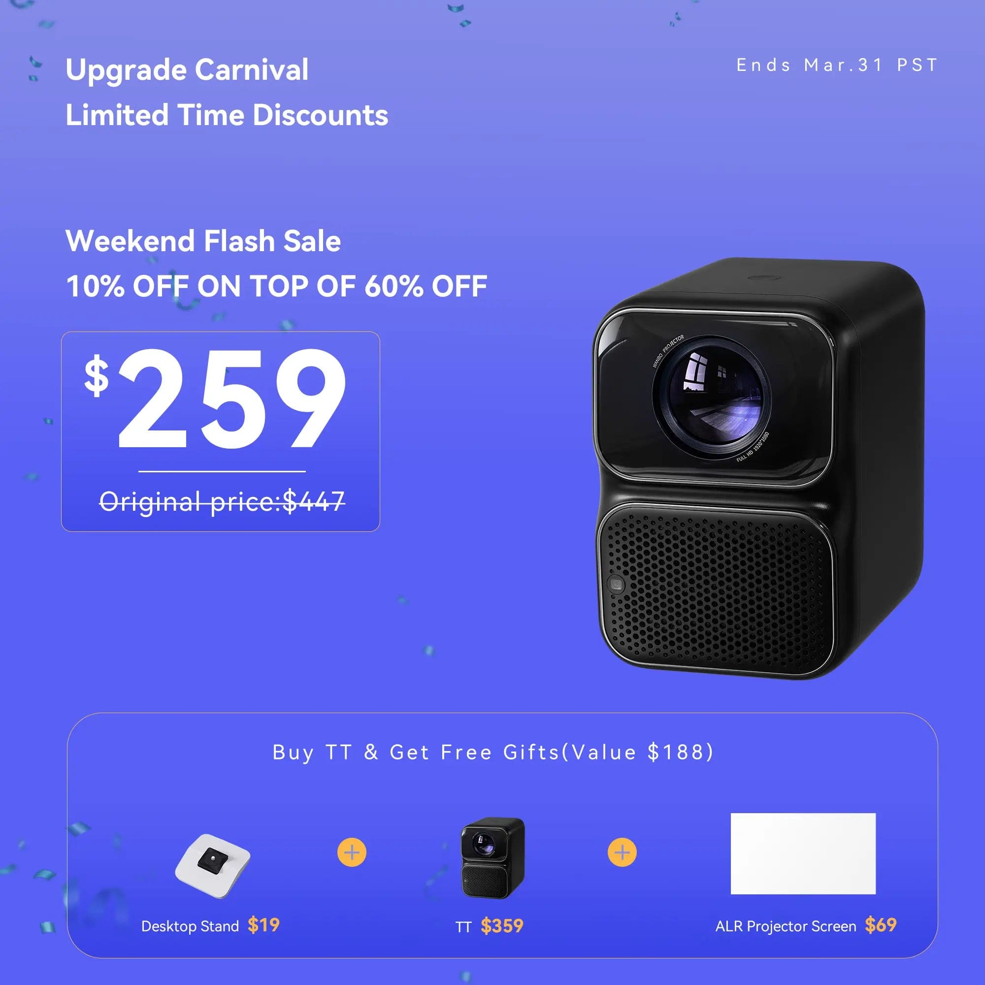 Wanbo Weekend Flash Sale-Wanbo TT Projector Netflix-certified | Dolby Audio upgrade your home viewing